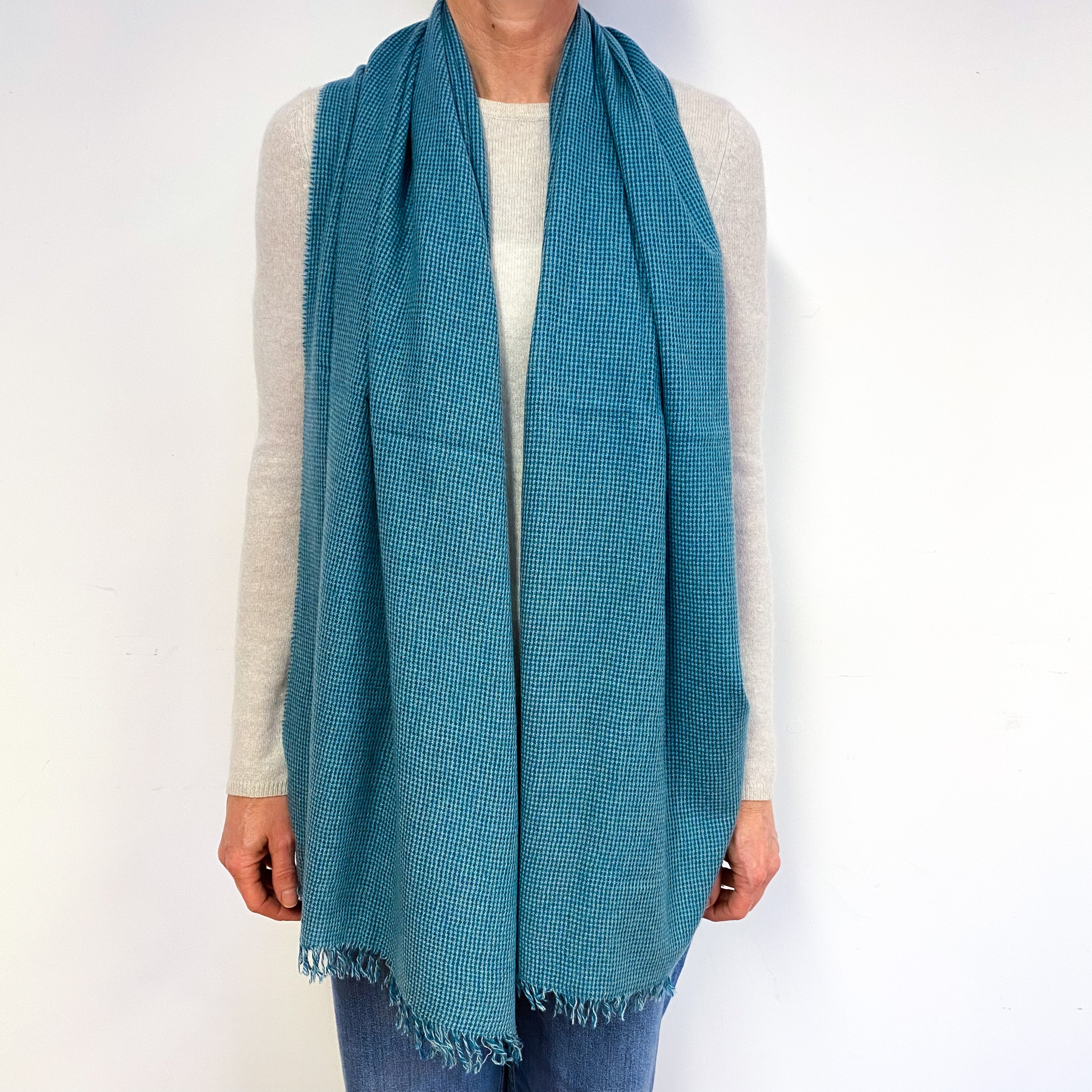Scottish Two Tone Aqua Blue Lightweight Cashmere Wrap