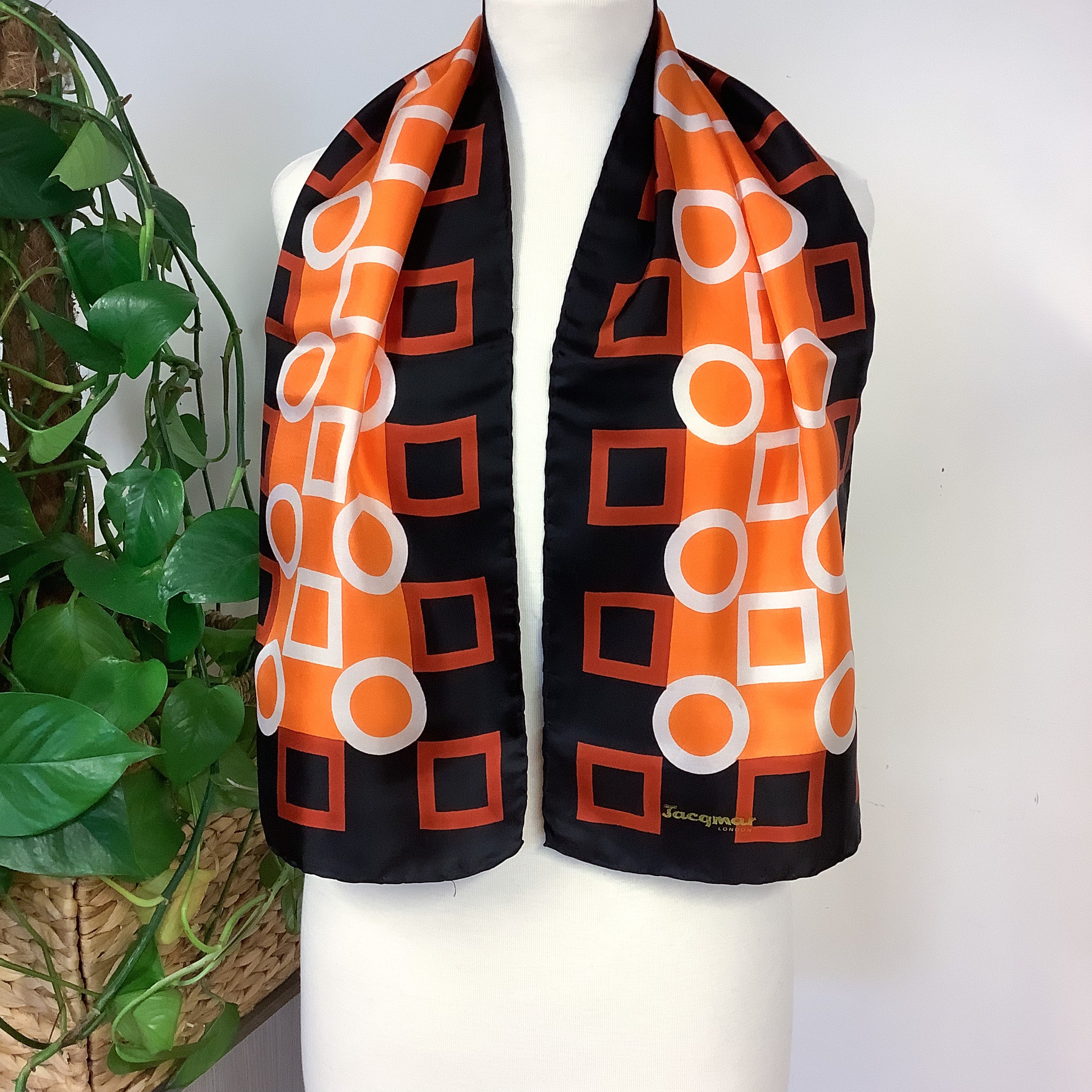 Jacqmar 1970s Asymmetric Design Vintage Silk Scarf