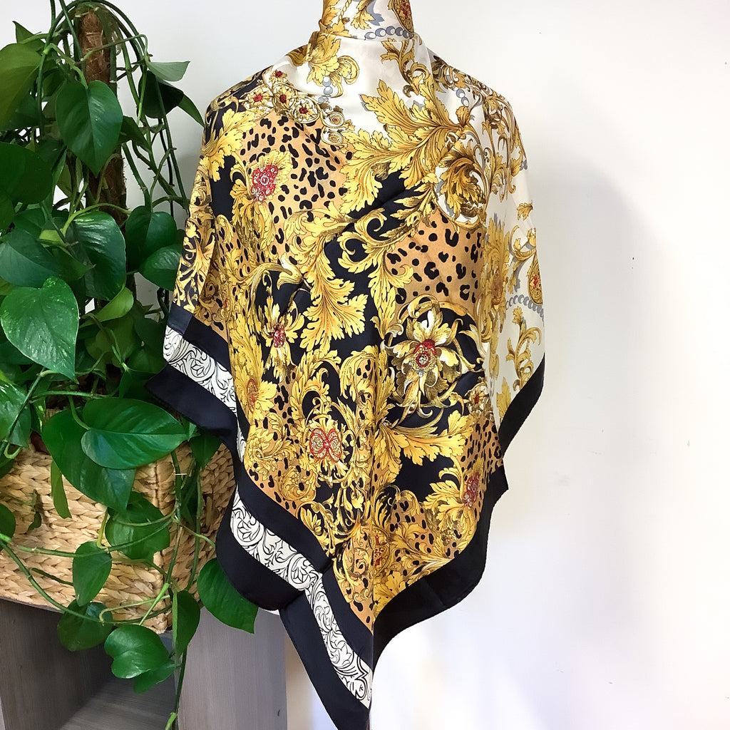 Brand New Italian Fleur de Lis Silk Scarf