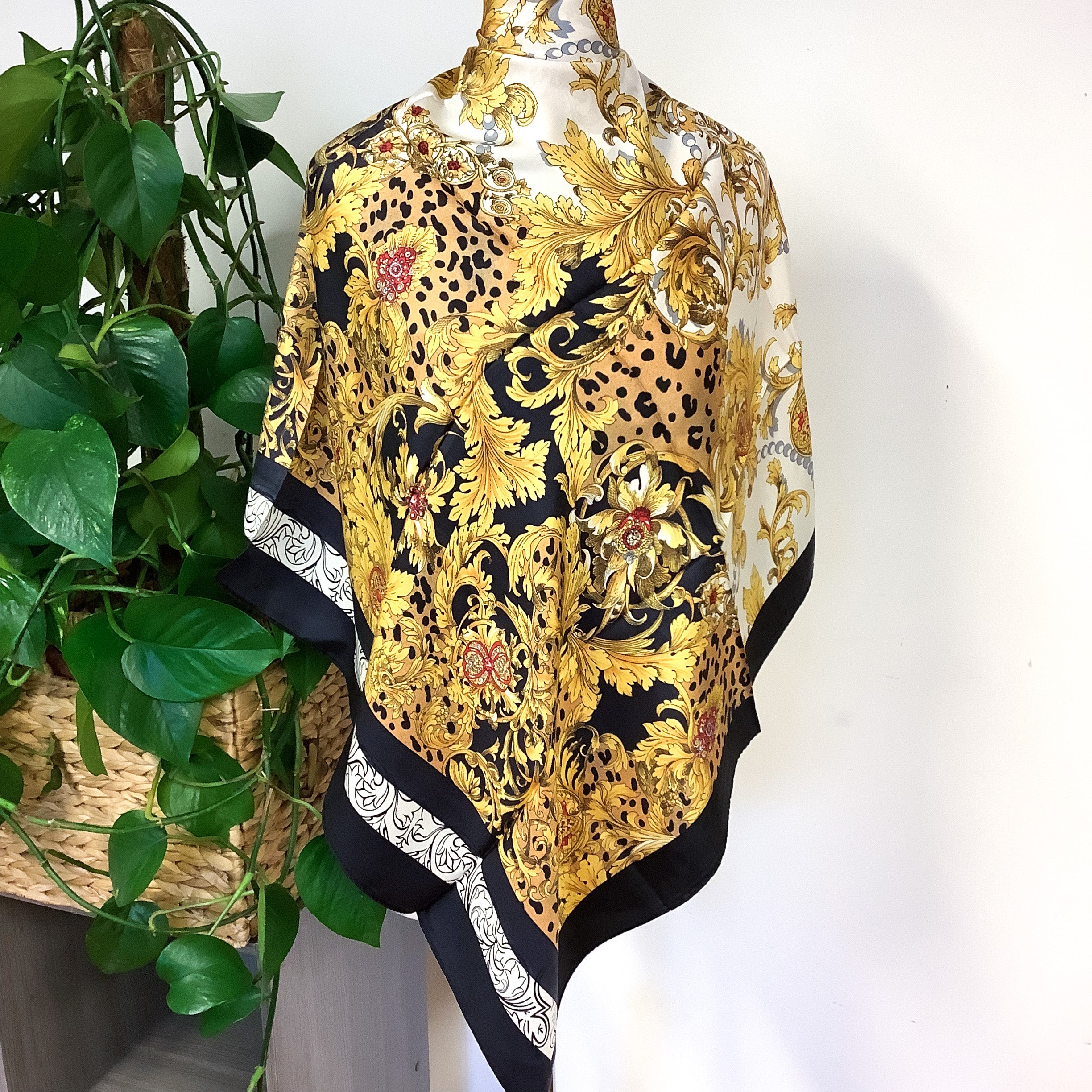 Brand New Italian Fleur de Lis Silk Scarf