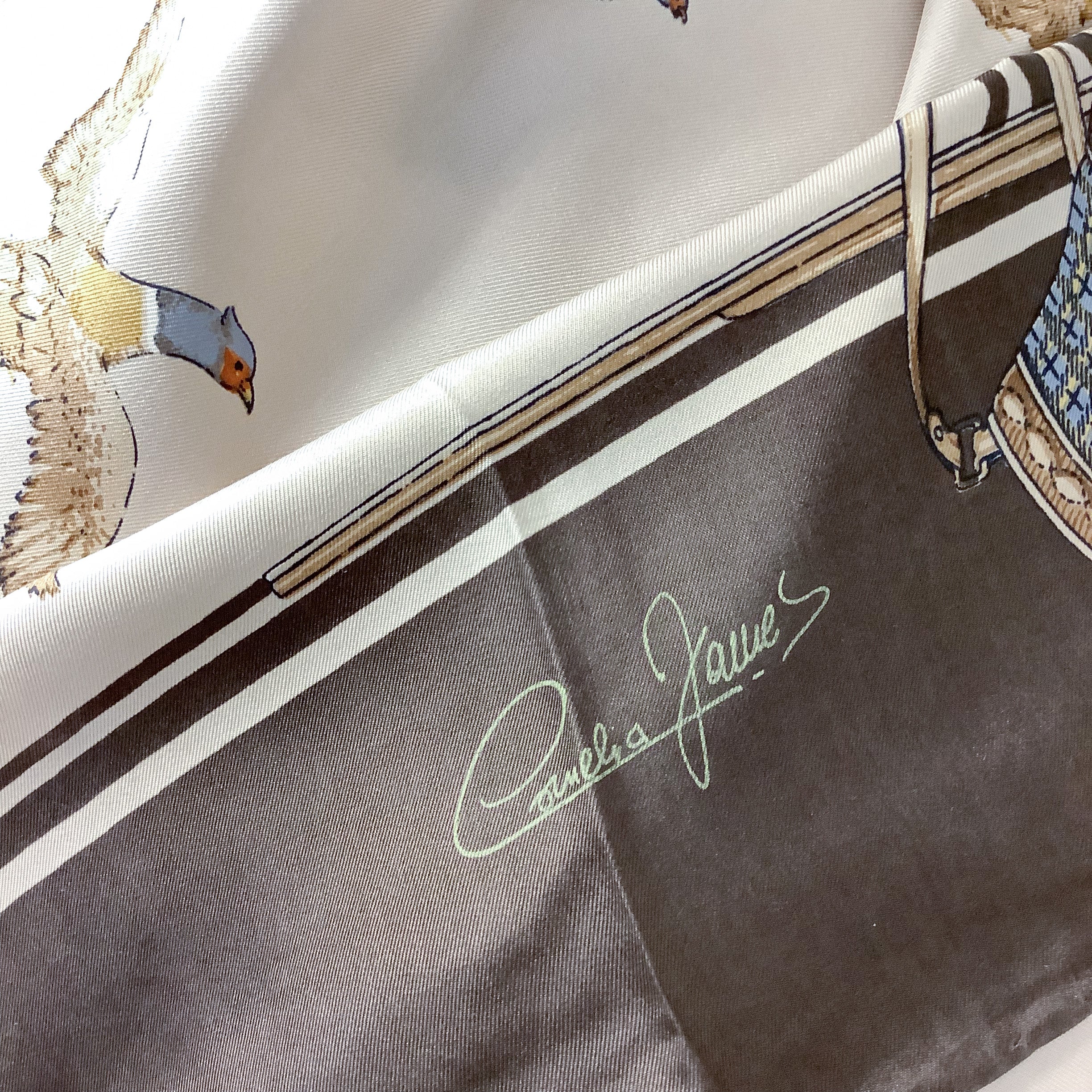 1970s Cornelia James Game Shooting Vintage Silk Scarf