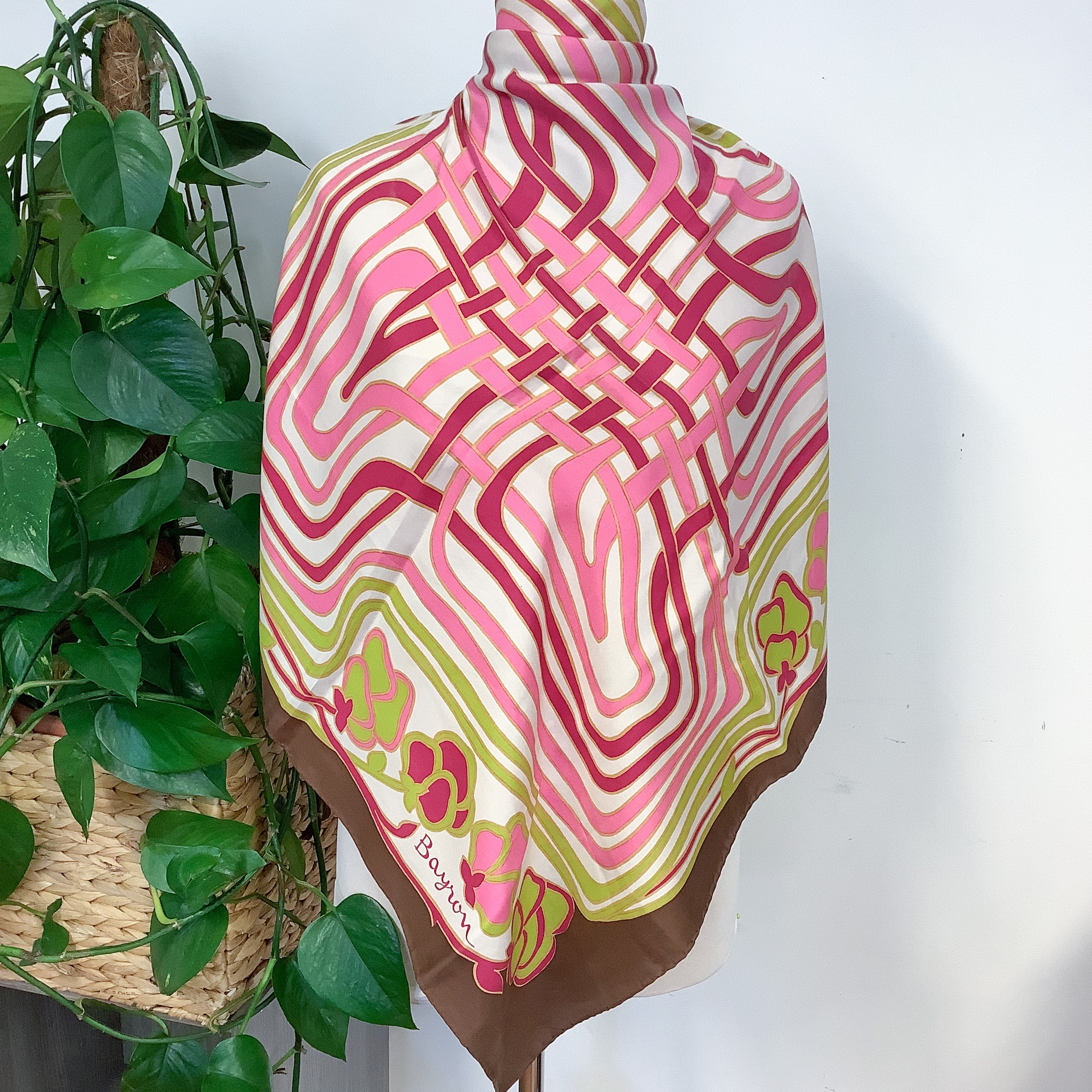 1970s Bayron Striped Vintage Silk Scarf