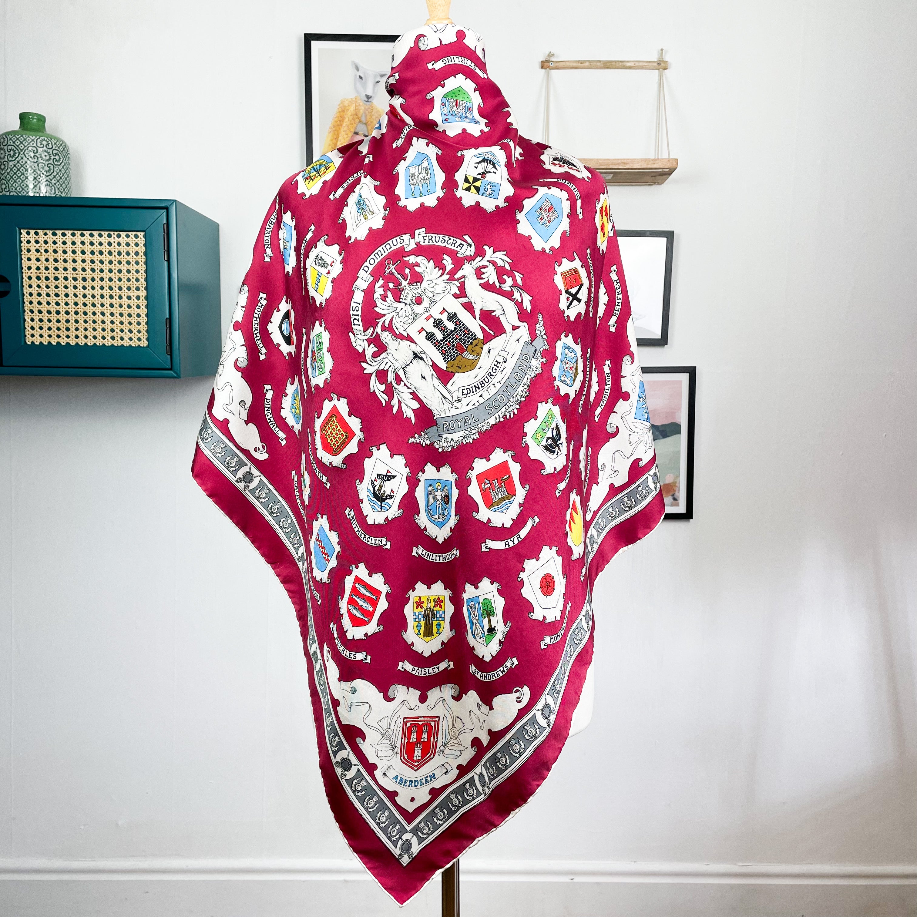 1960s Scottish Cities and Shields Vintage Silk Scarf