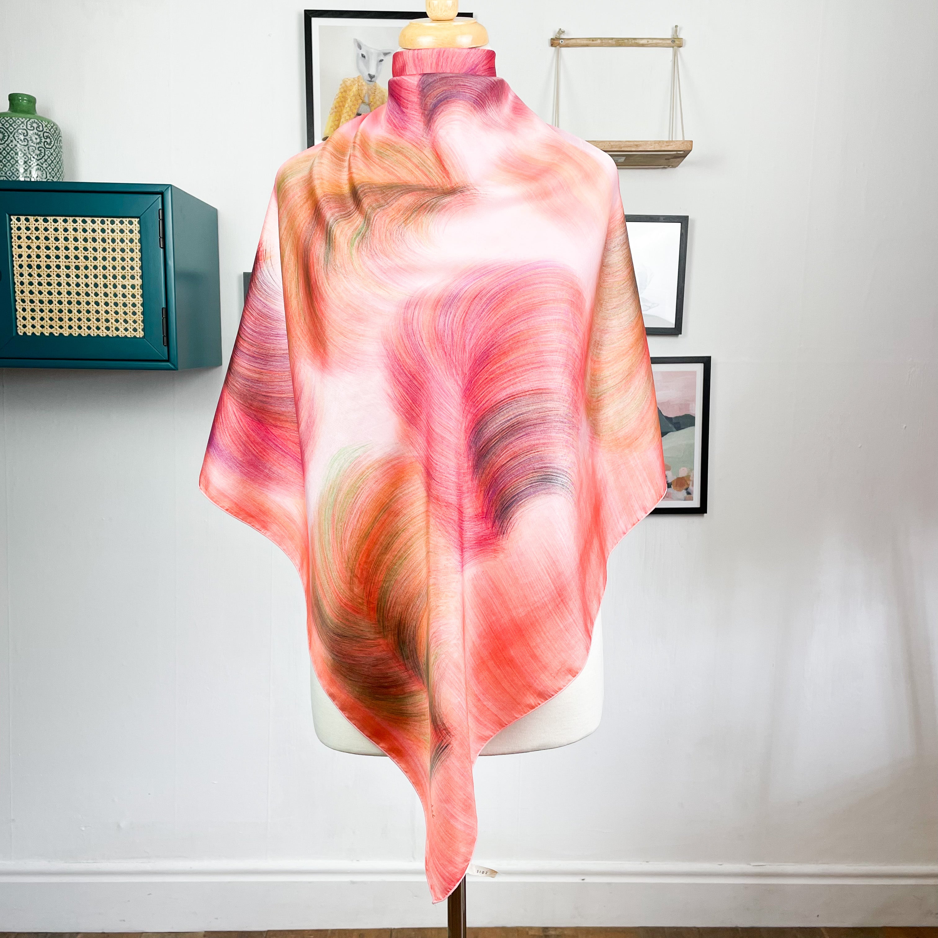 Pretty Abstract French Vintage Silk Scarf