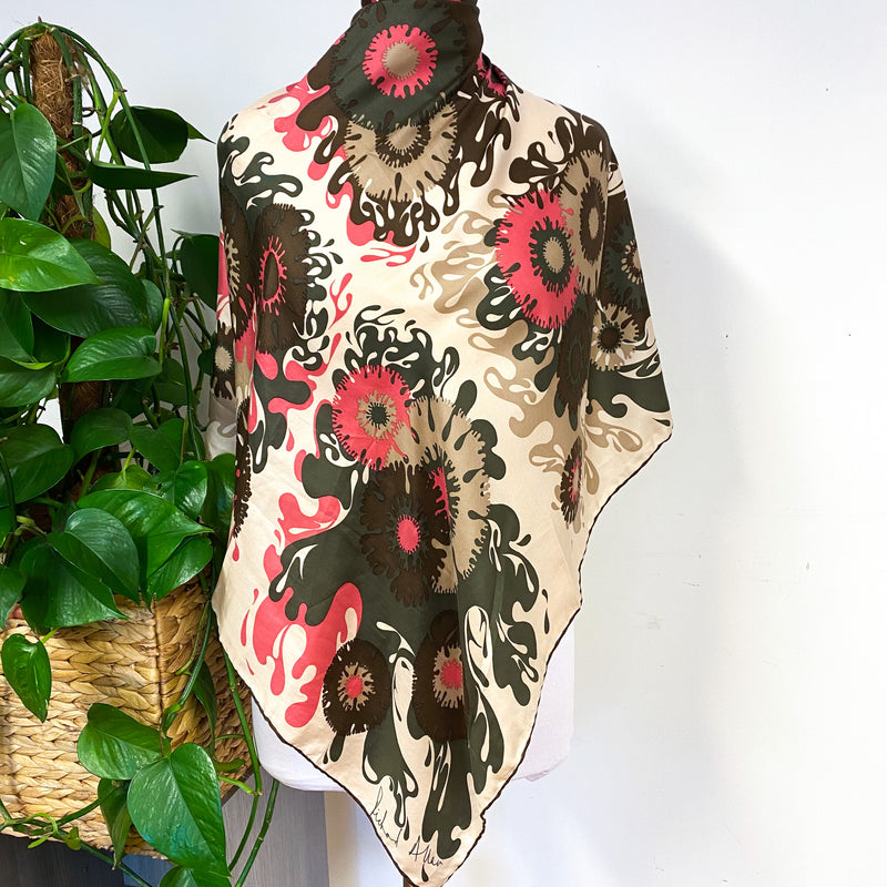 1970s Richard Allan Floral Abstract Vintage Silk Scarf