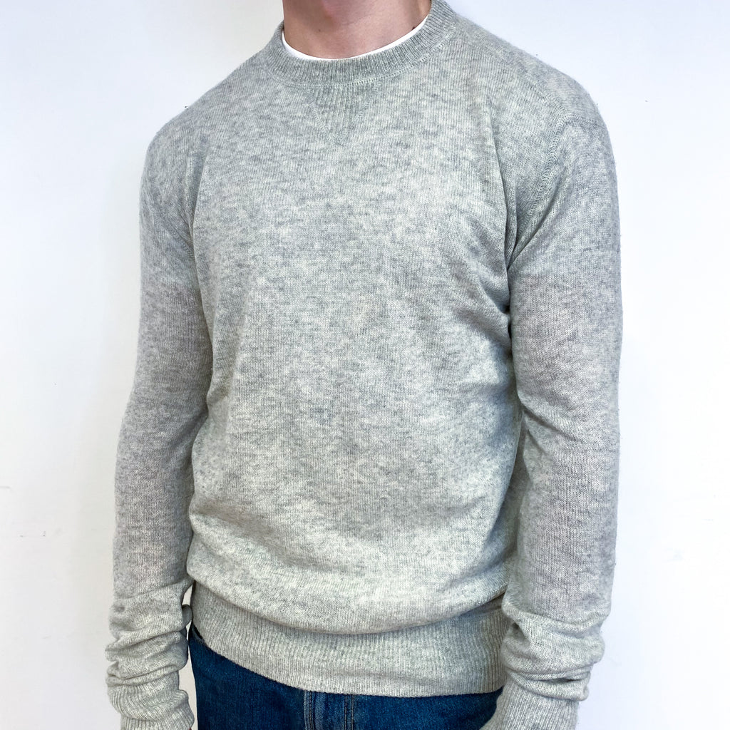 Men's Lightweight Grey Cashmere Crew Neck Jumper