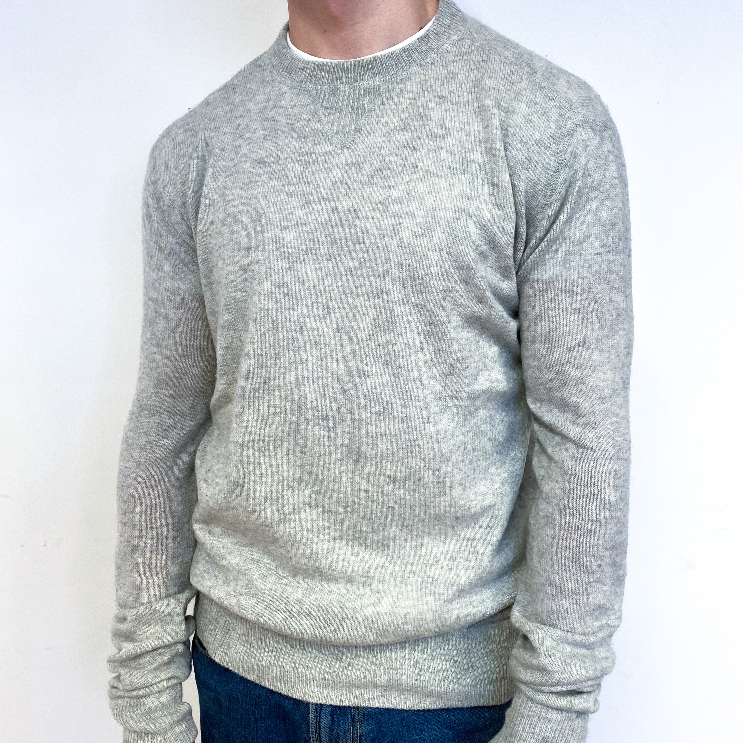 Men's Lightweight Grey Cashmere Crew Neck Jumper