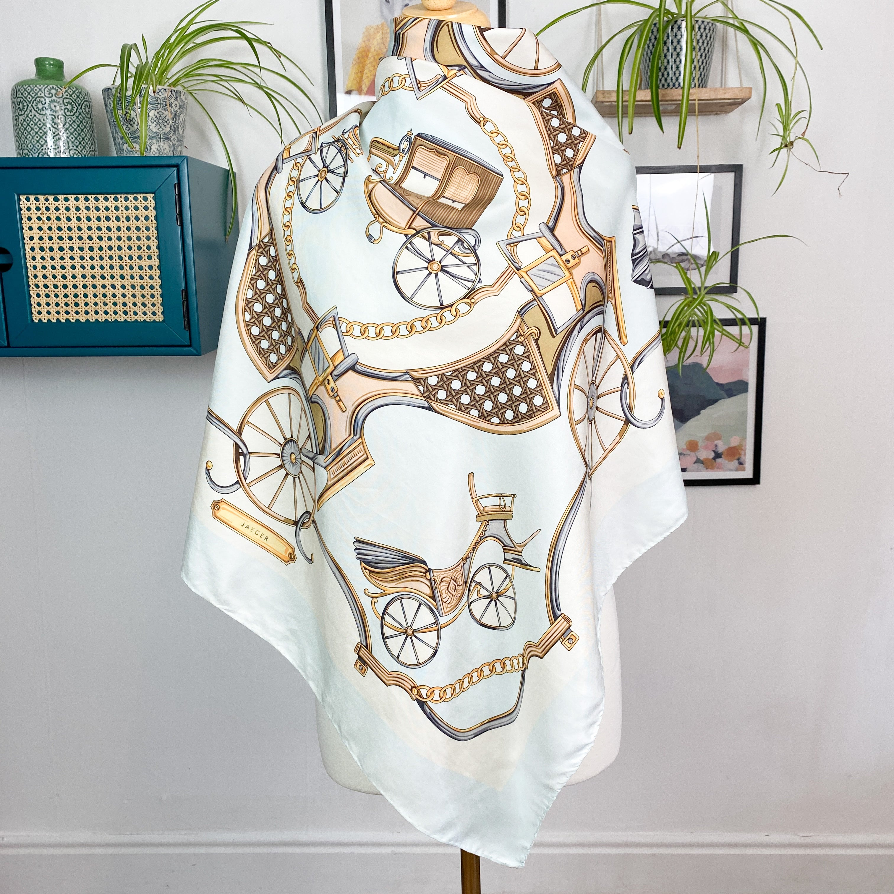 Jaeger Large Equestrian Vintage Silk Scarf