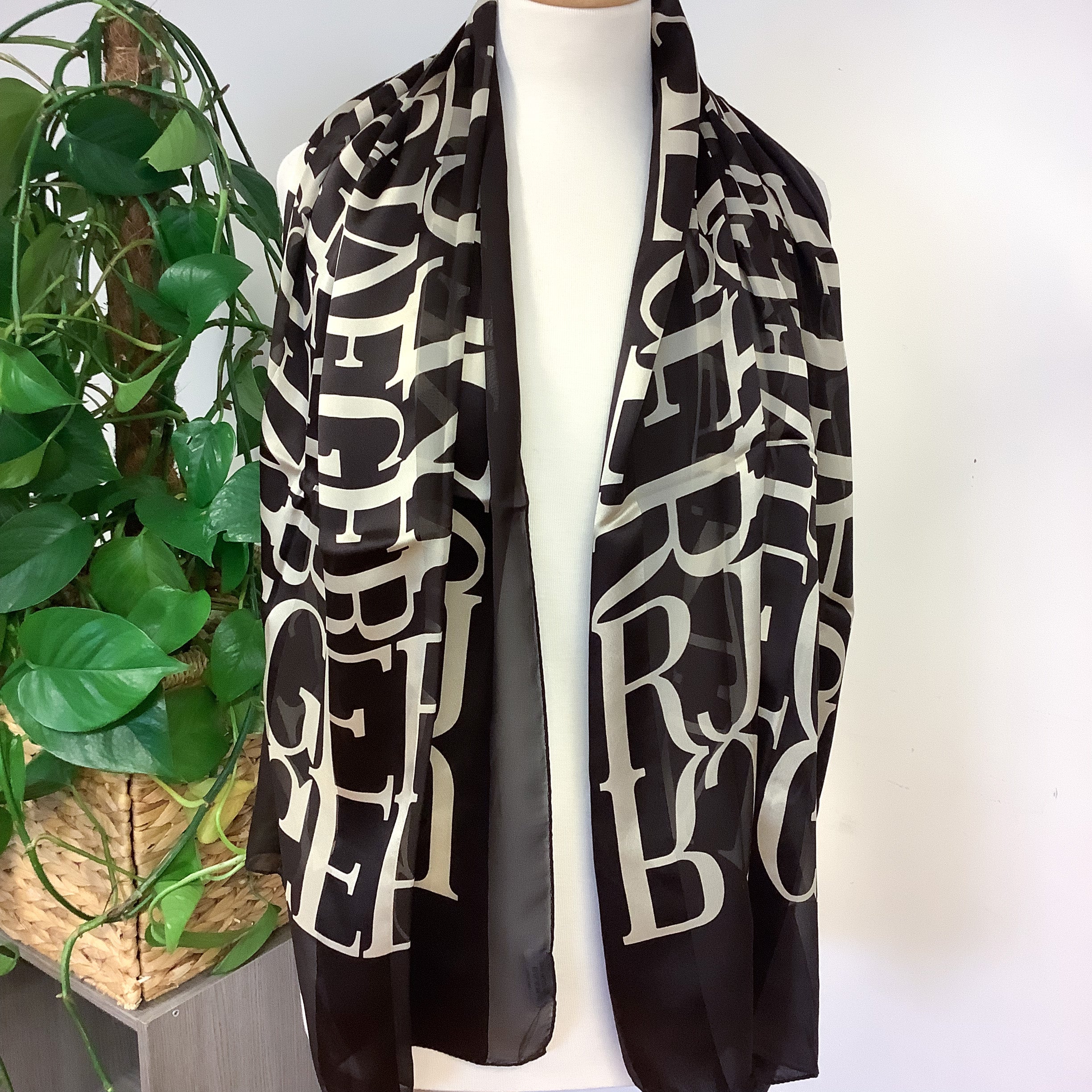 Jaeger Brown and Cream Long Silk Scarf