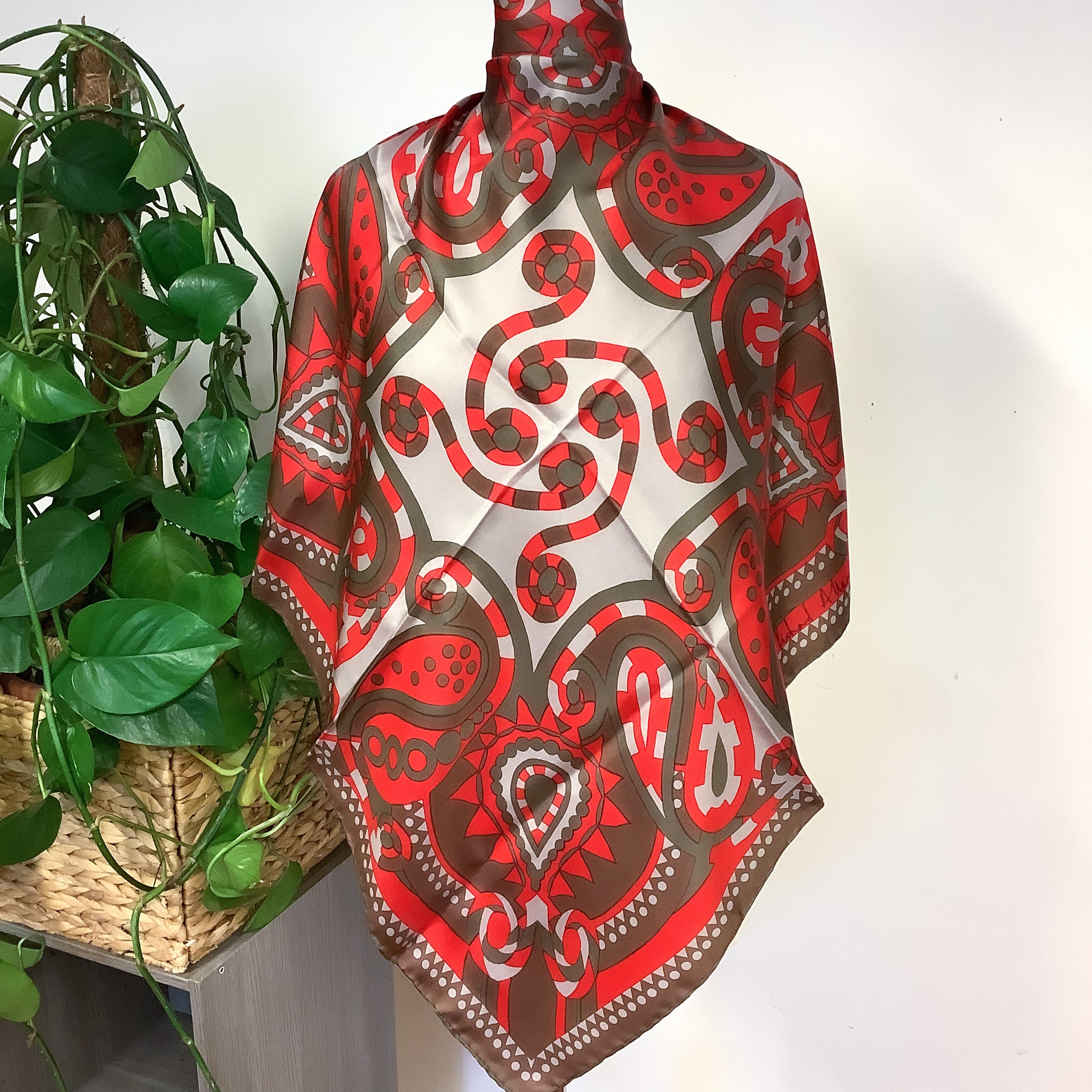 Richard Allen 1970s Geometric Vintage Silk Scarf