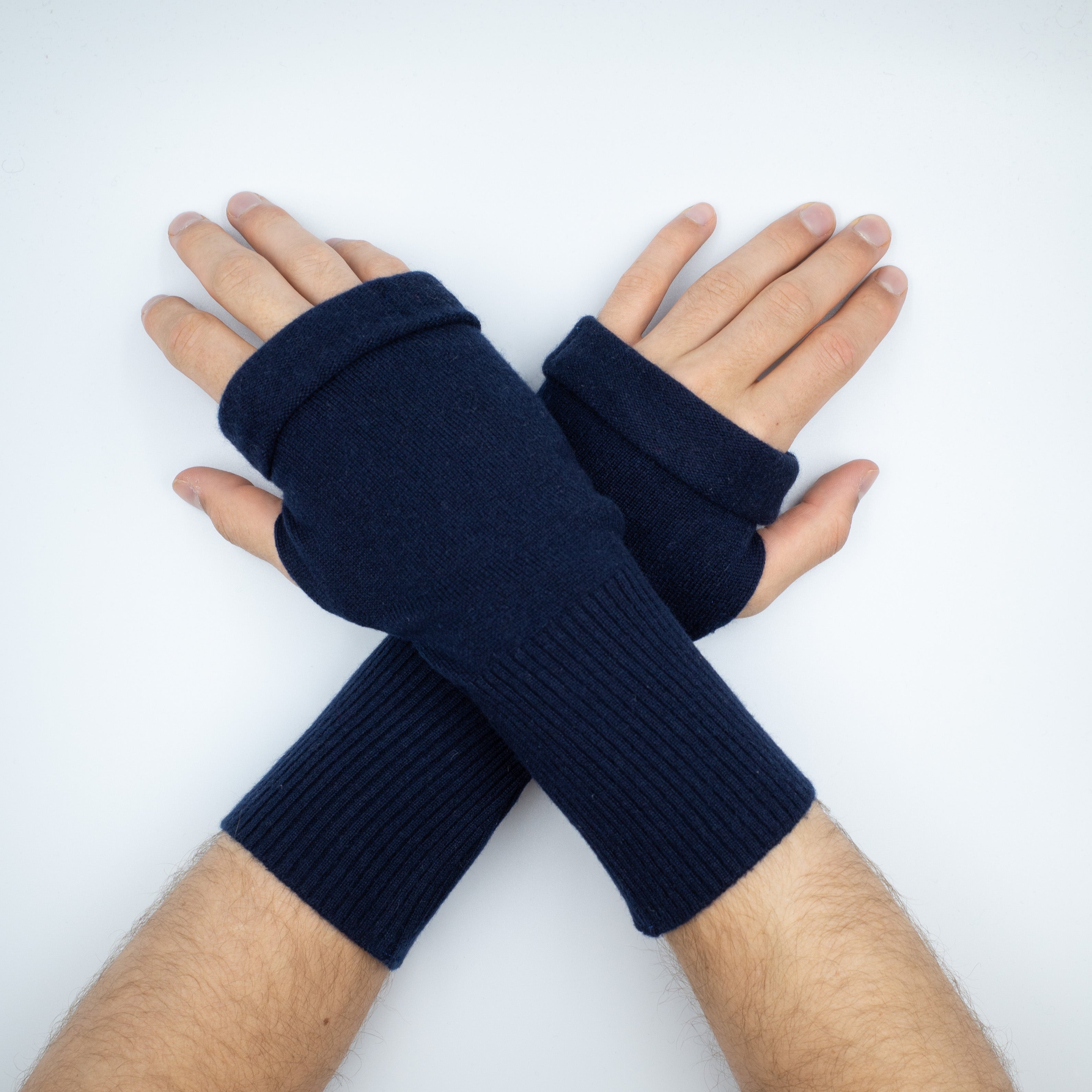 Men’s Navy Blue Fingerless Gloves