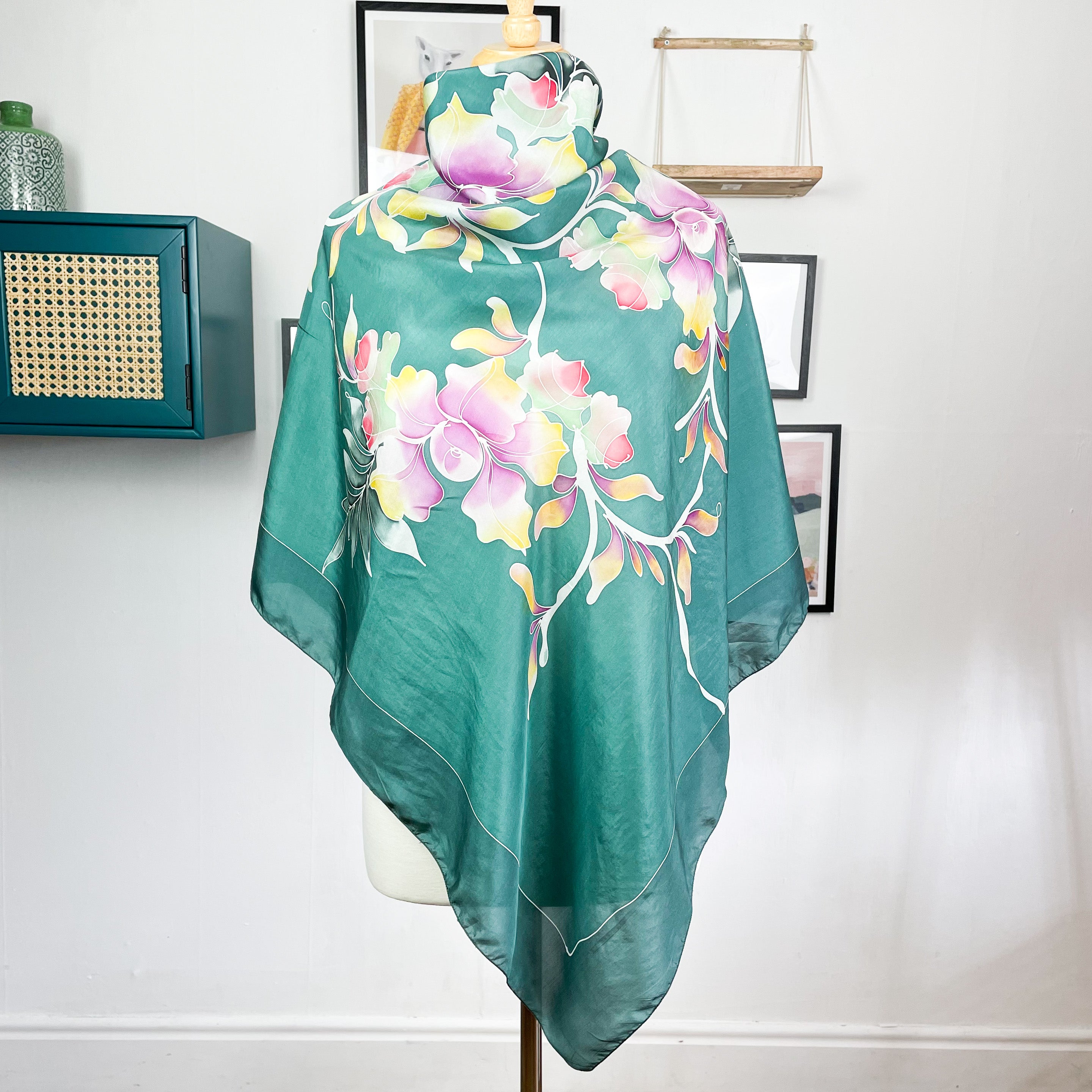 Lightweight Large Floral Silk Scarf