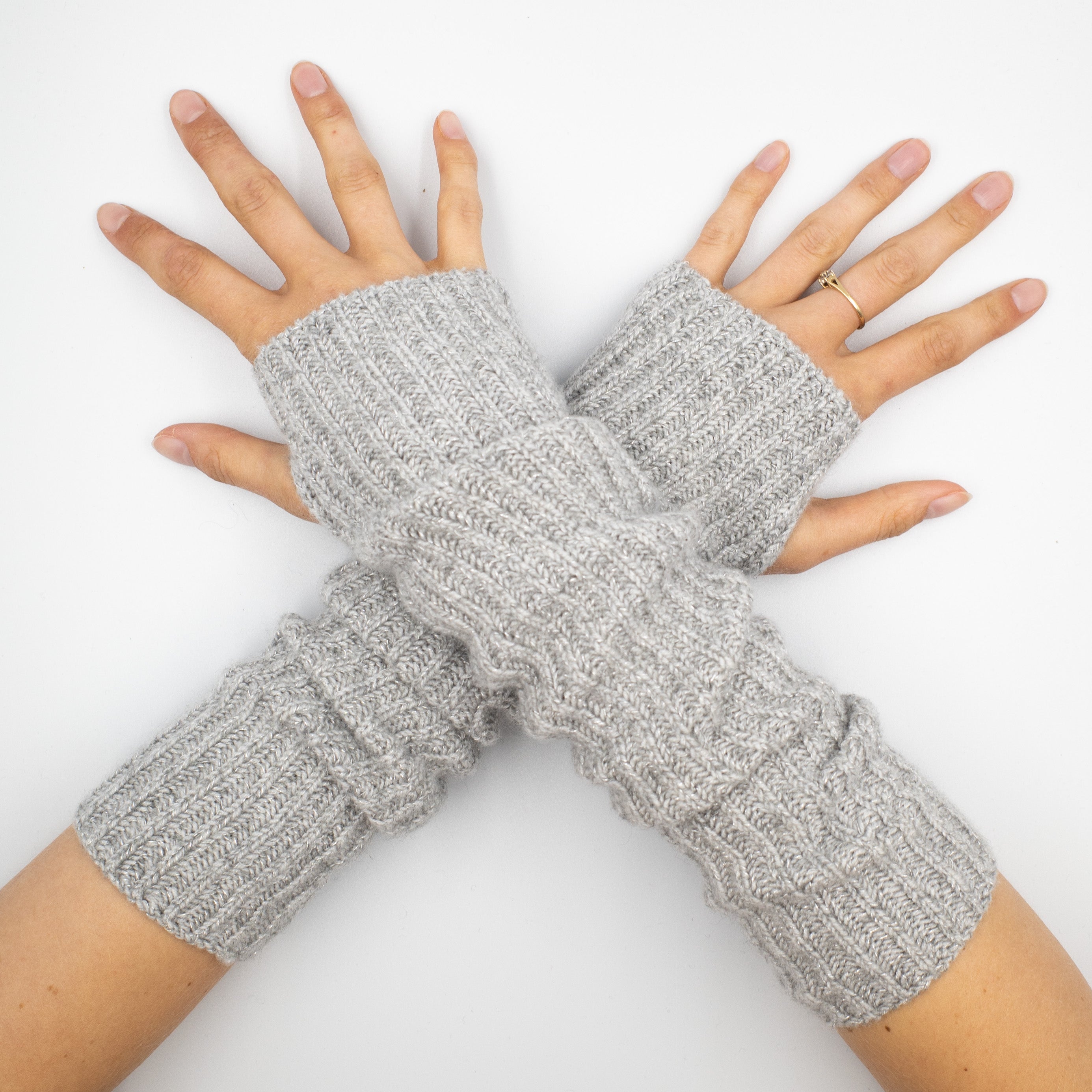 New Scottish Smoke Grey Sparkly Fingerless Gloves