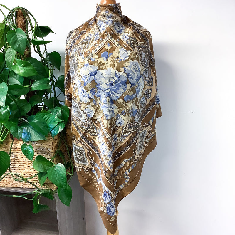 Large Italian Floral Vintage Silk Scarf