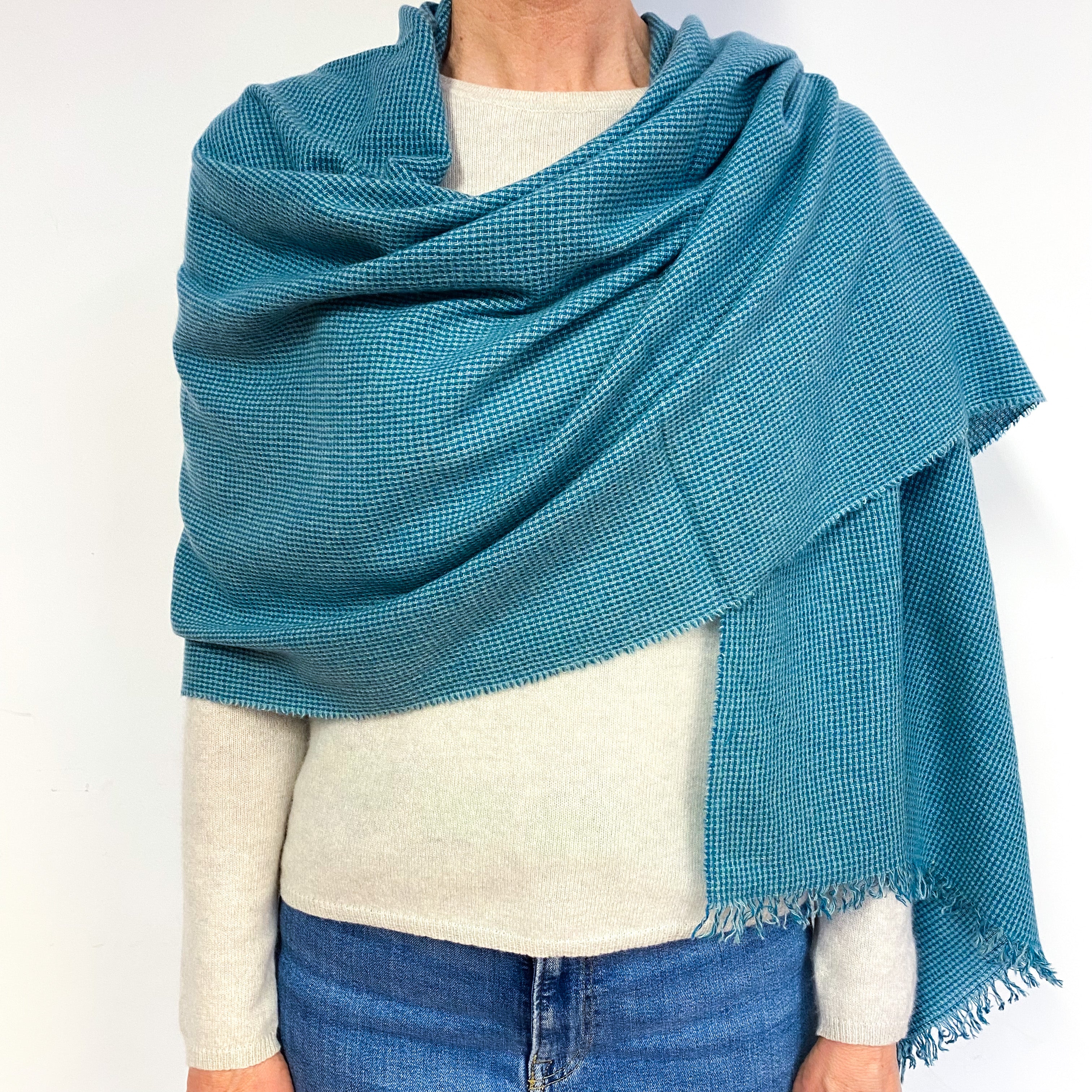 Scottish Two Tone Aqua Blue Lightweight Cashmere Wrap