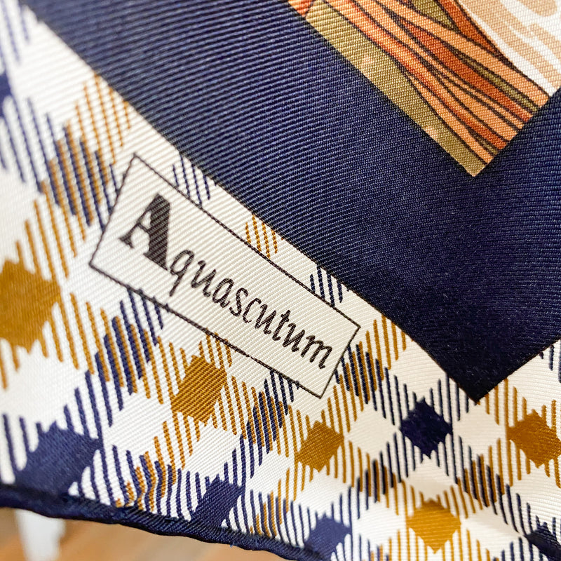 Aquascutum Hunting Scene Vintage Silk Scarf