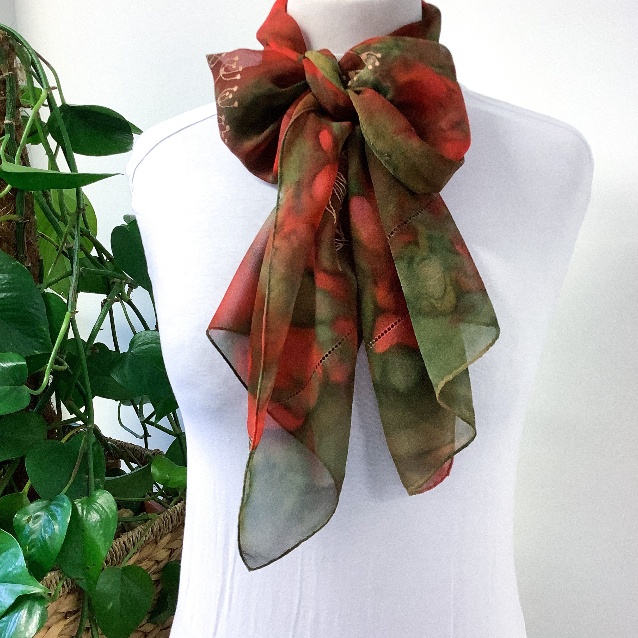 Long Floaty Hand Printed Vintage Silk Scarf