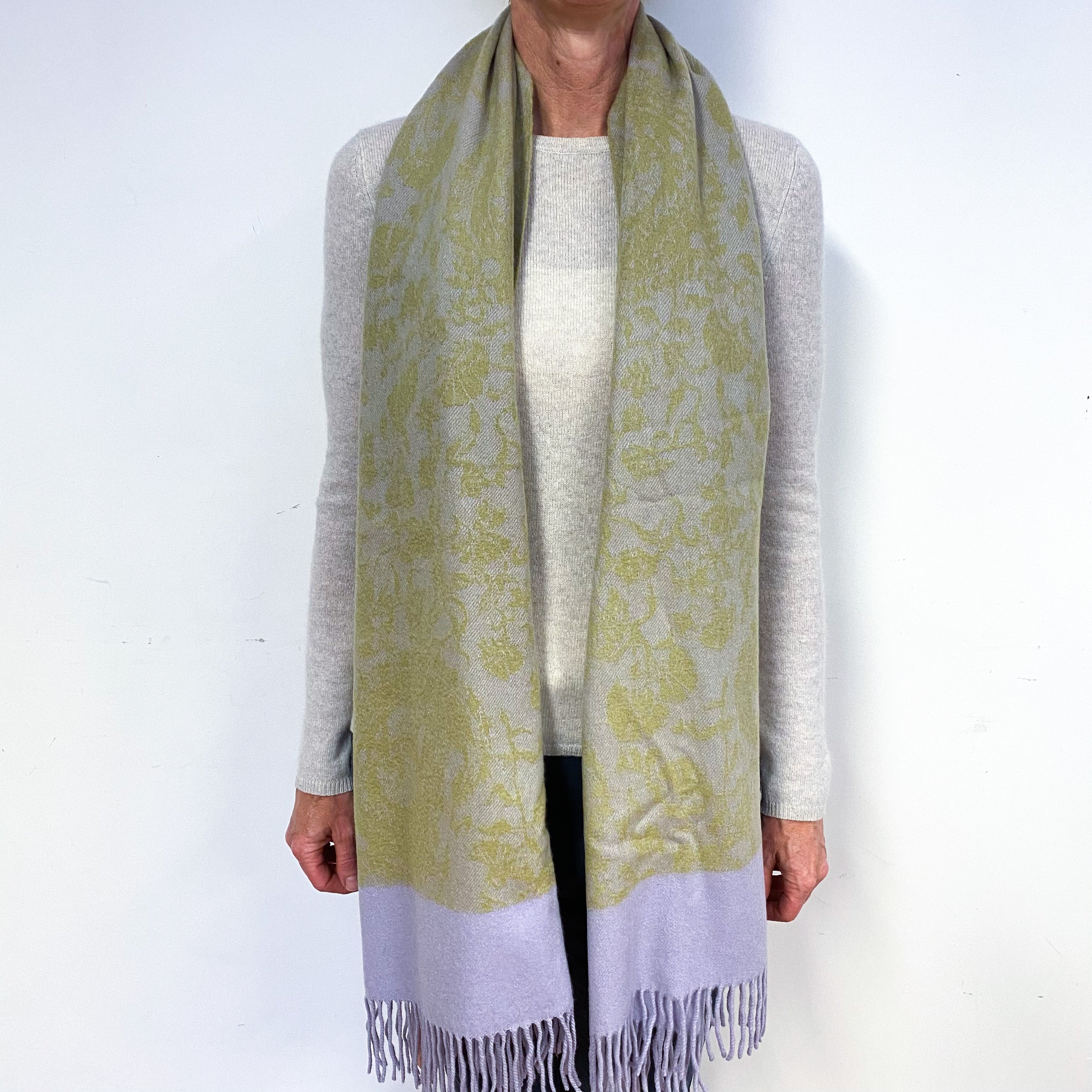 Lavender Purple Pear Green Paisley Cashmere Wrap
