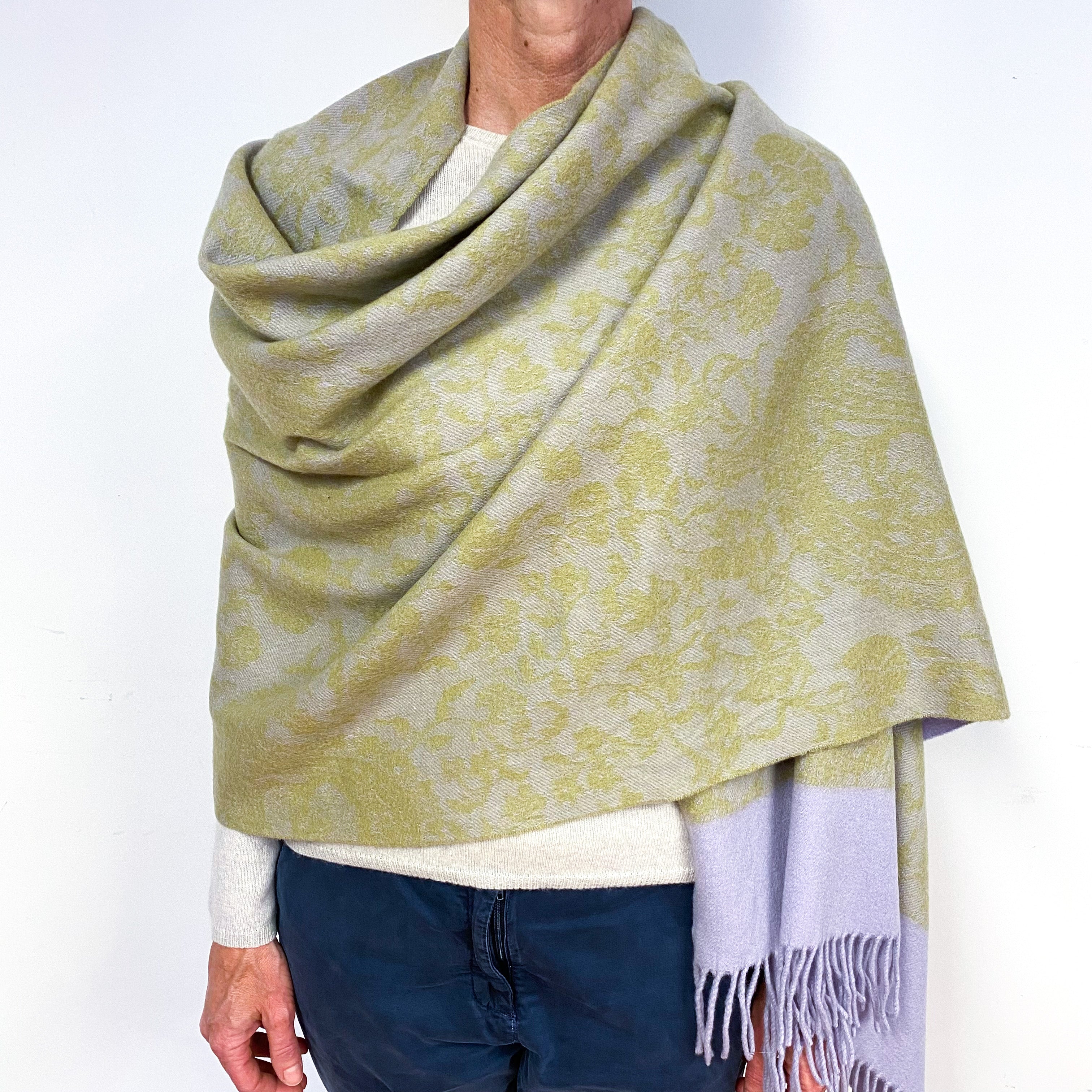 Lavender Purple Pear Green Paisley Cashmere Wrap