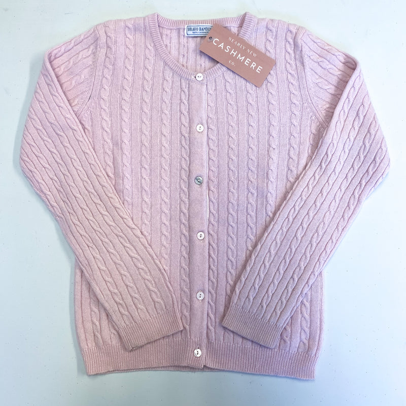 Children’s Pale Pink Cable Cashmere Crew Neck Cardigan Age 12
