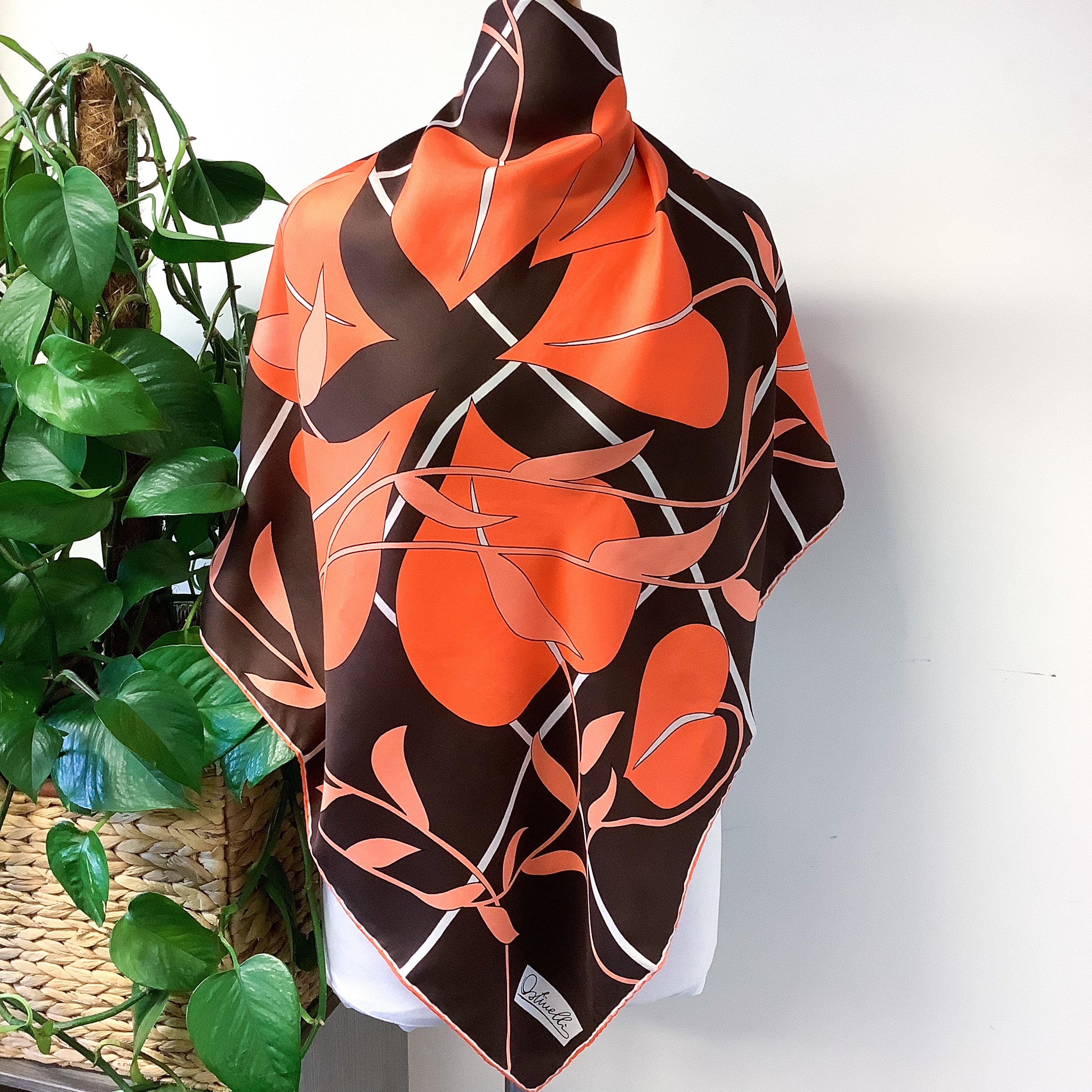 1970s Ostinelli Italian Floral Vintage Silk Scarf