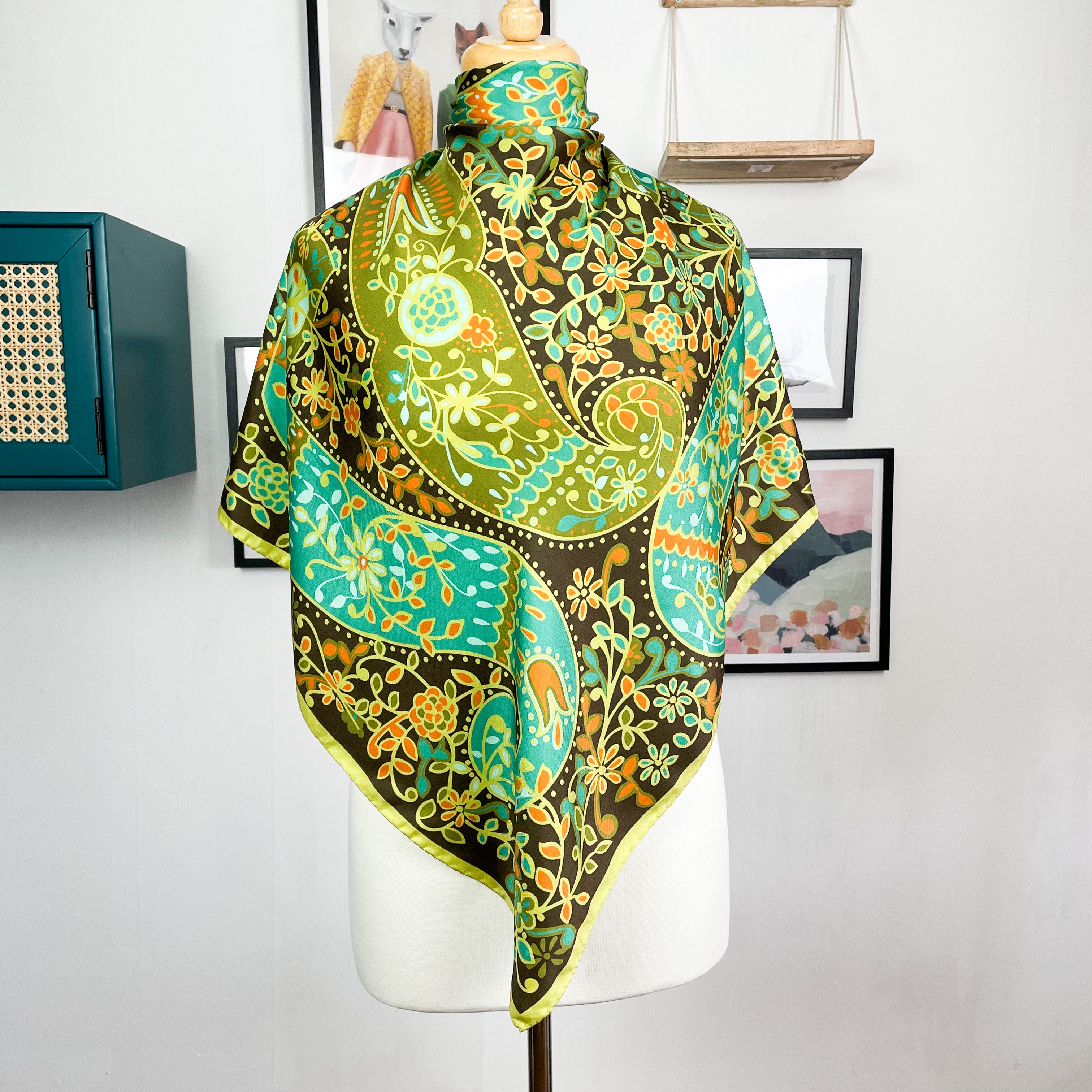 1970s Floral Italian Vintage Silk Scarf