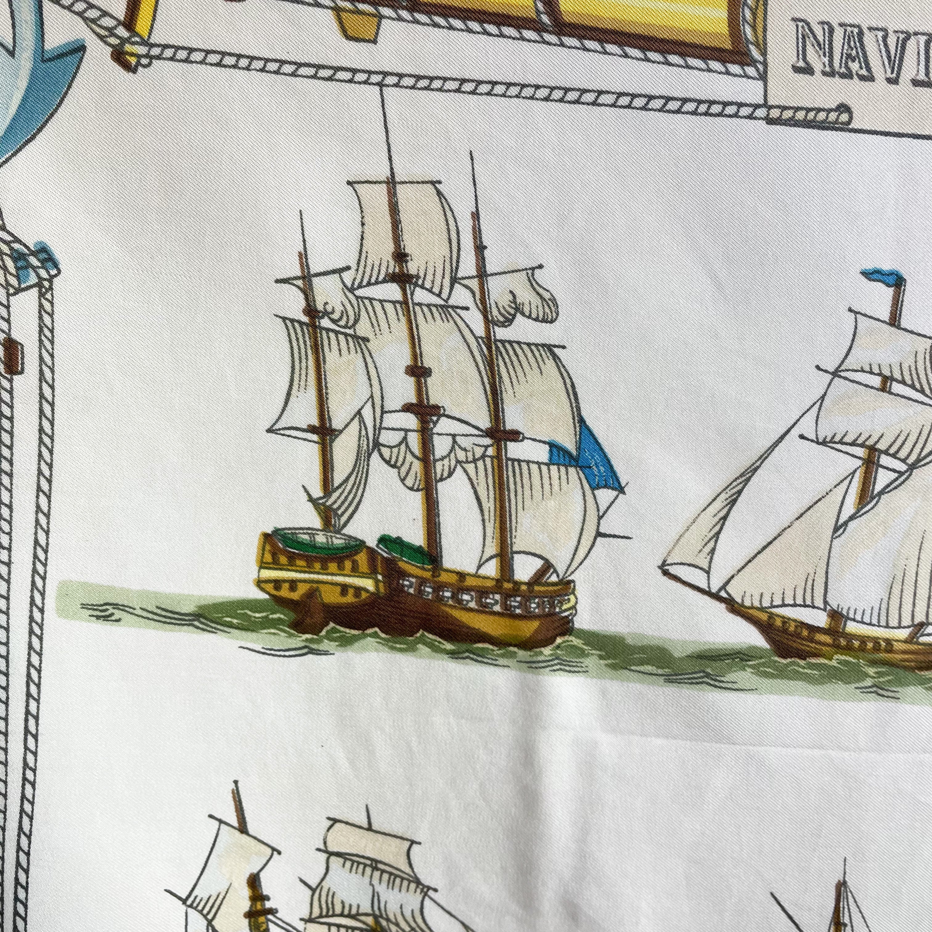 Boxed Hermes Navires d’Europe 1965 Designer Silk Scarf