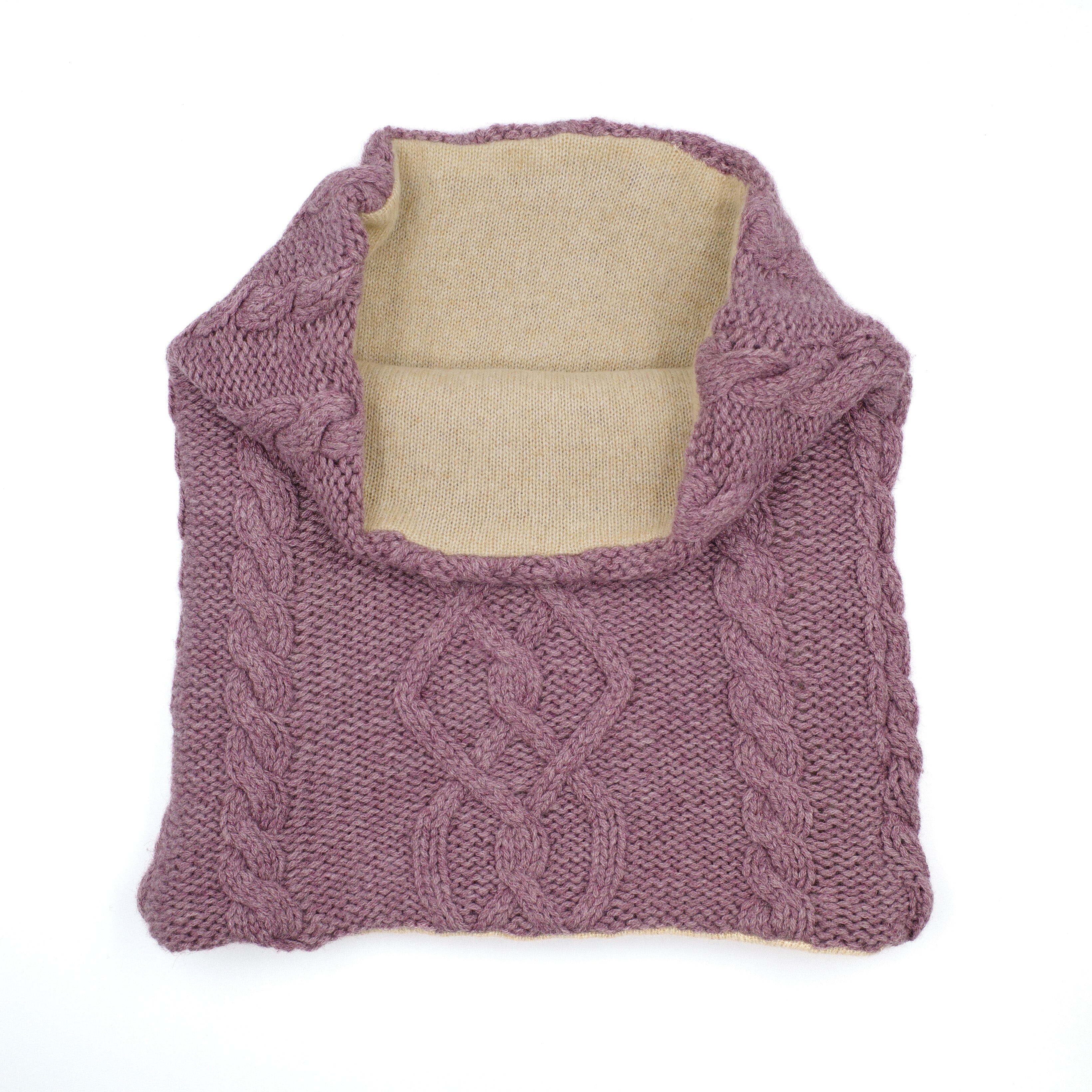Honey Beige and Heather Purple Cable Luxury Double Layered Snood