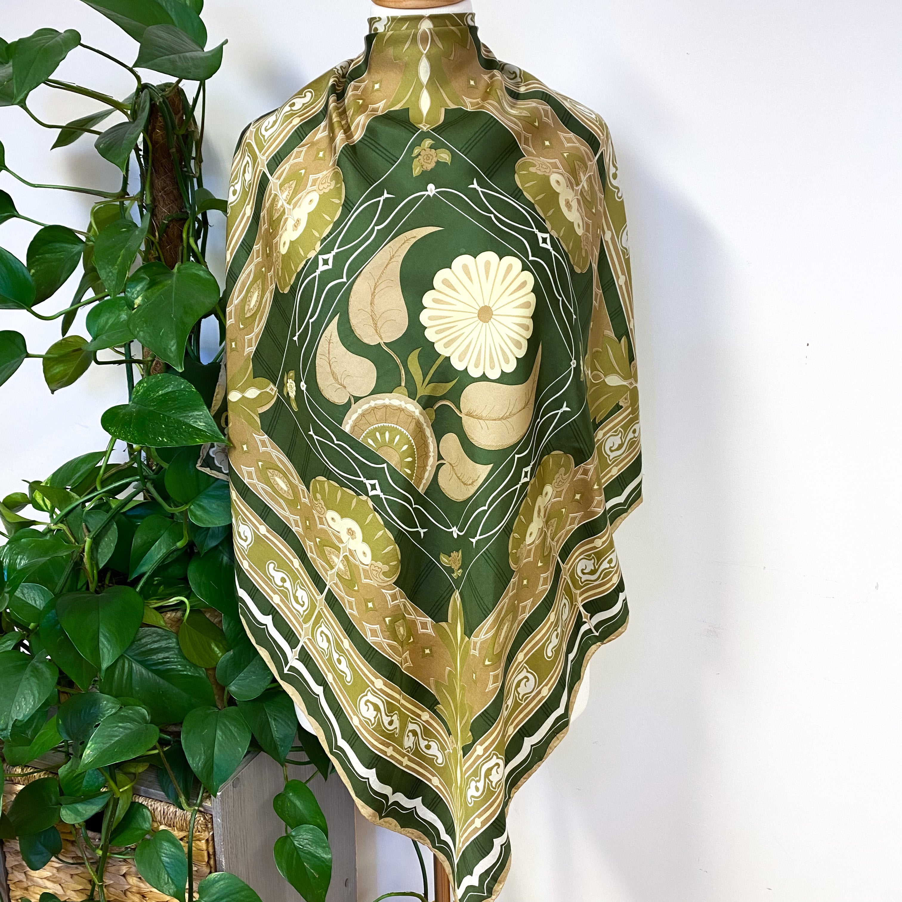 Beckford Green and Gold Vintage Silk Scarf