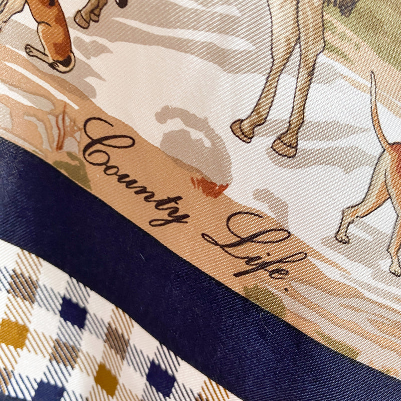 Aquascutum Hunting Scene Vintage Silk Scarf
