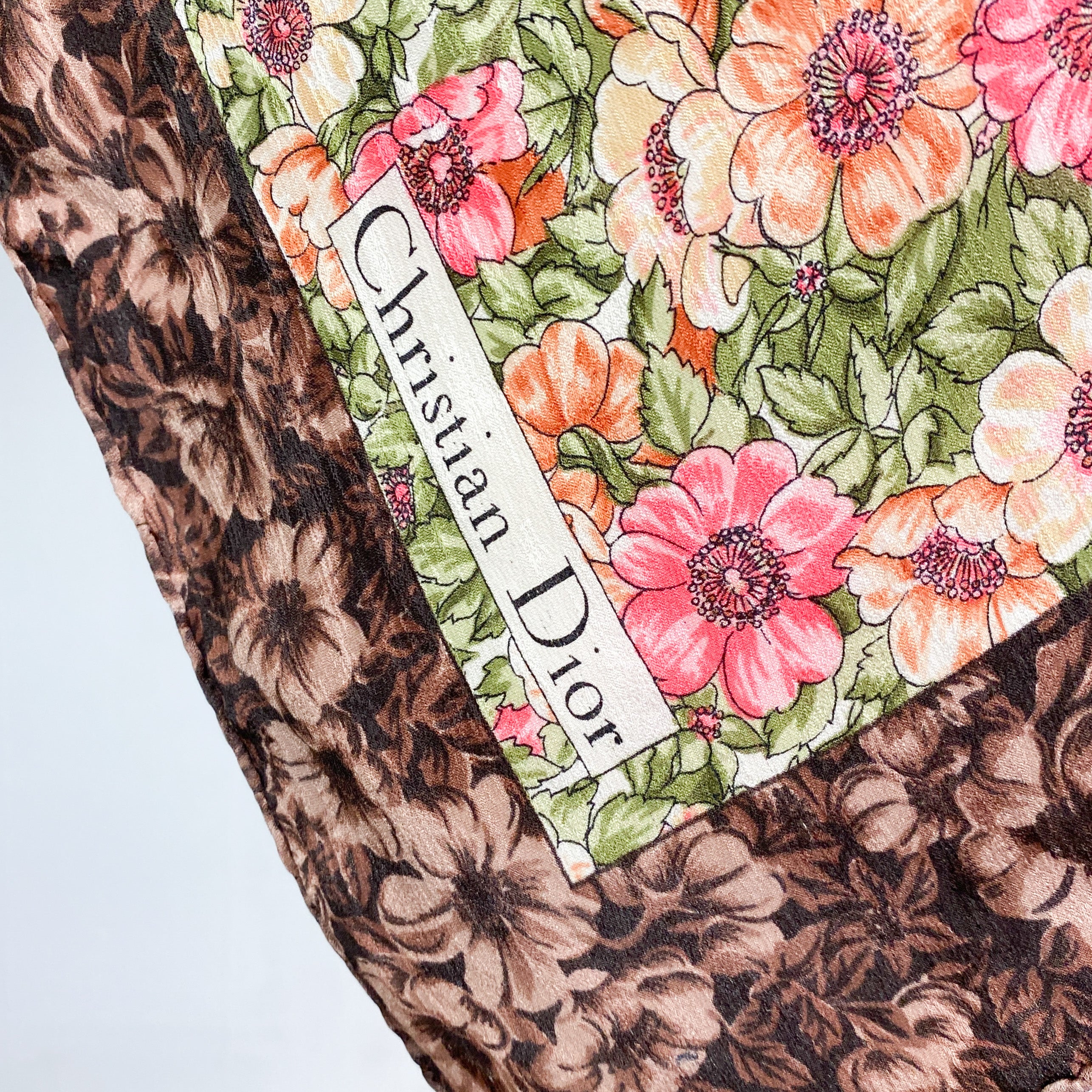 Christian Dior Designer Floral Vintage Silk Scarf