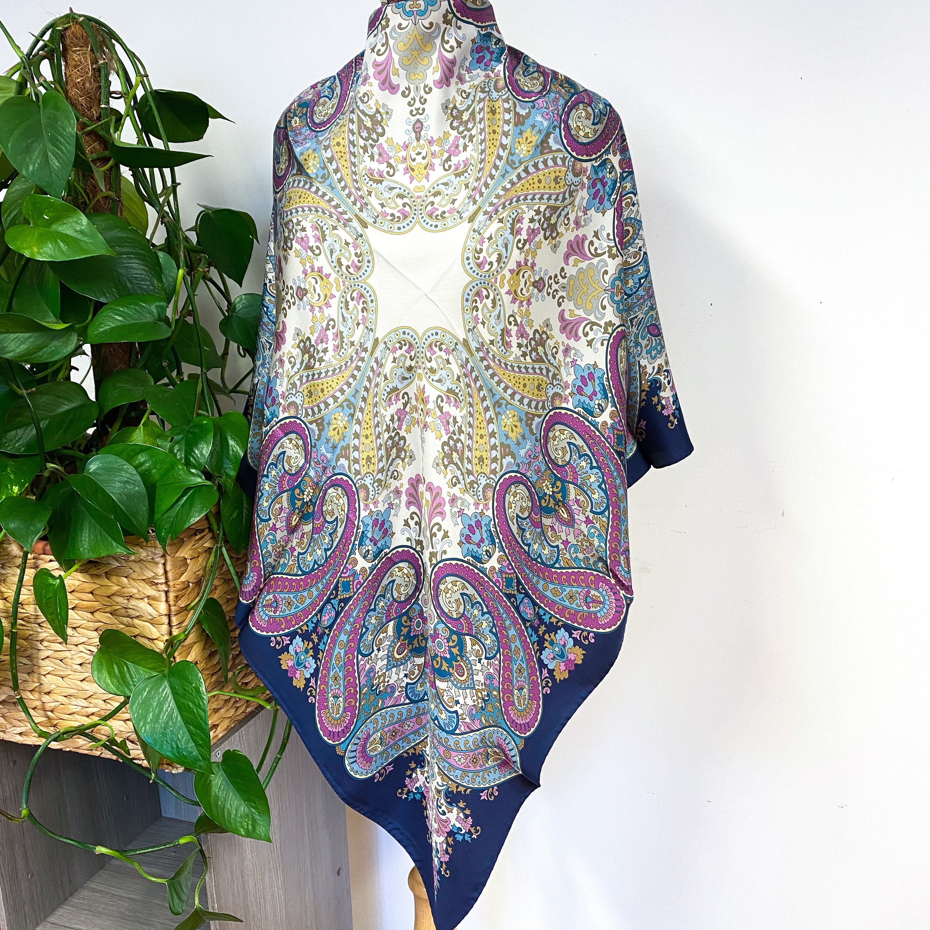 Blue Paisley Italian Vintage Silk Scarf