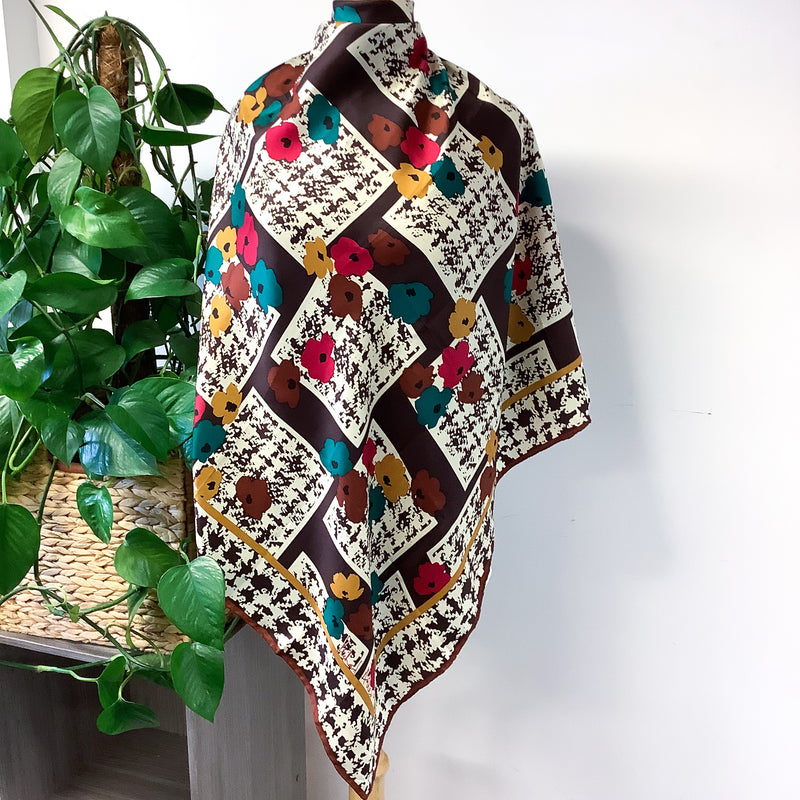 1970s Richard Allan Floral Abstract Vintage Silk Scarf
