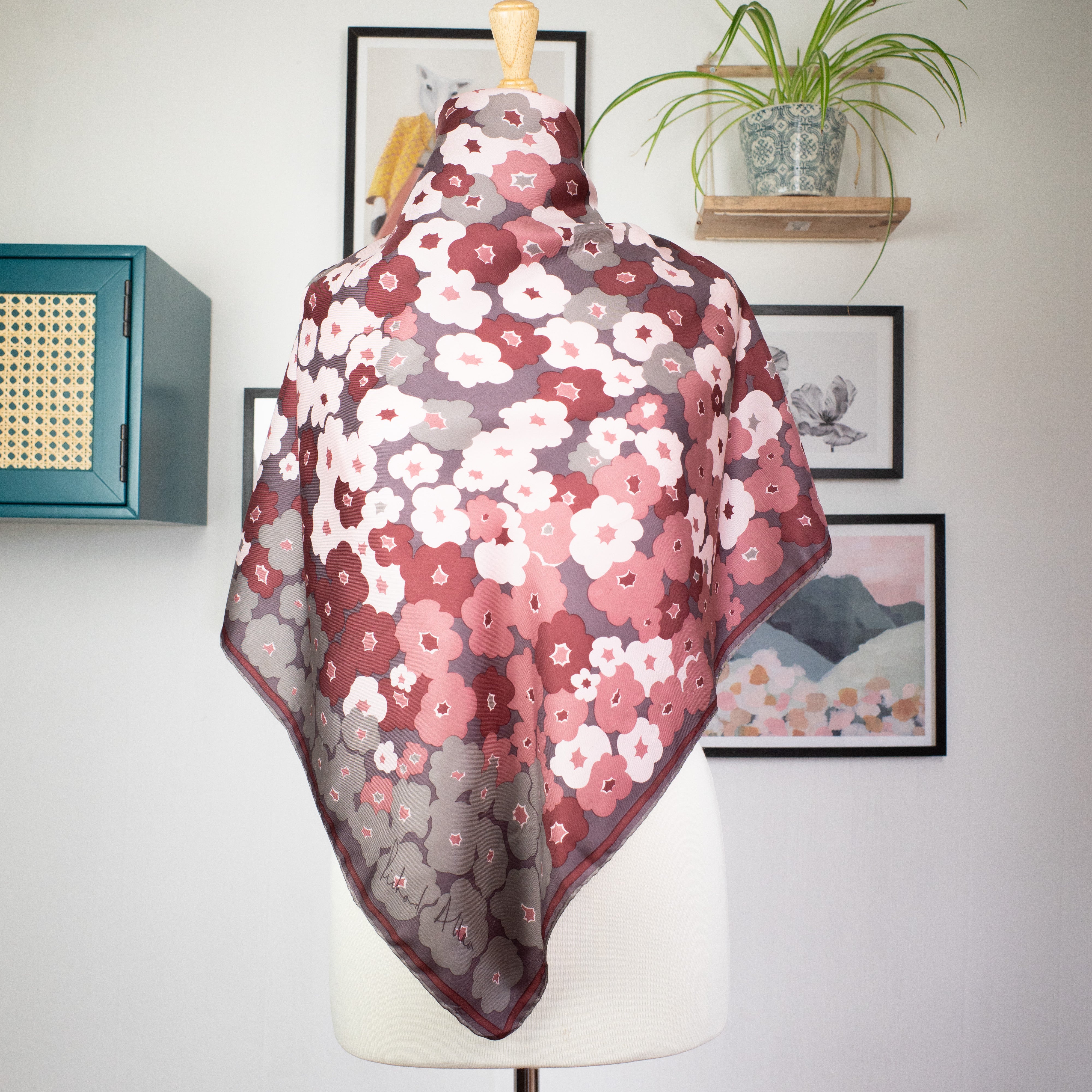 1970s Richard Allan Floral Vintage Silk Scarf