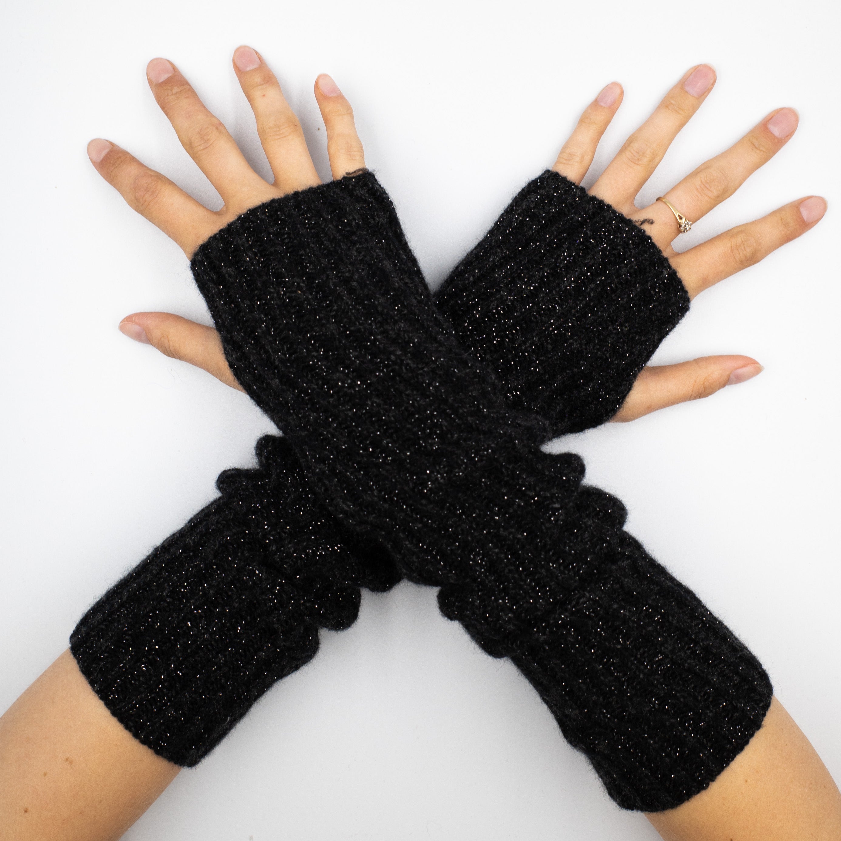 New Scottish Black Sparkly Fingerless Gloves