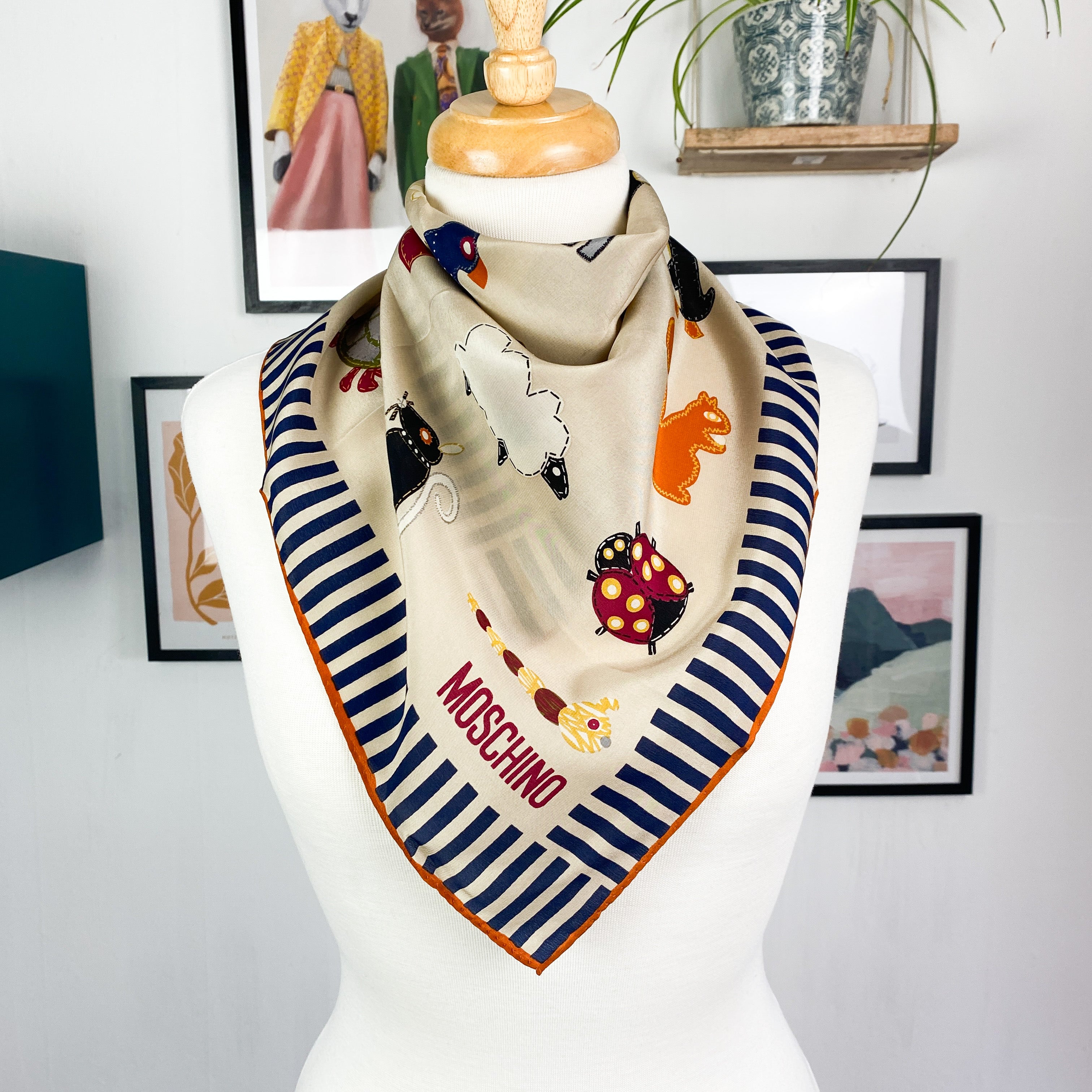 Brand New Moschino Crêpe de Chine Small Silk Scarf