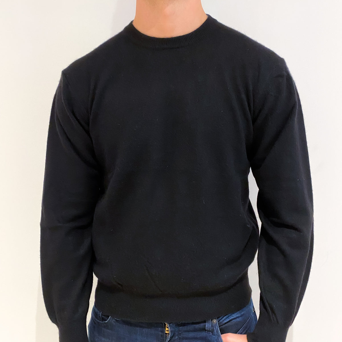 Men's Black Cashmere Crew Neck Jumper Extra Large