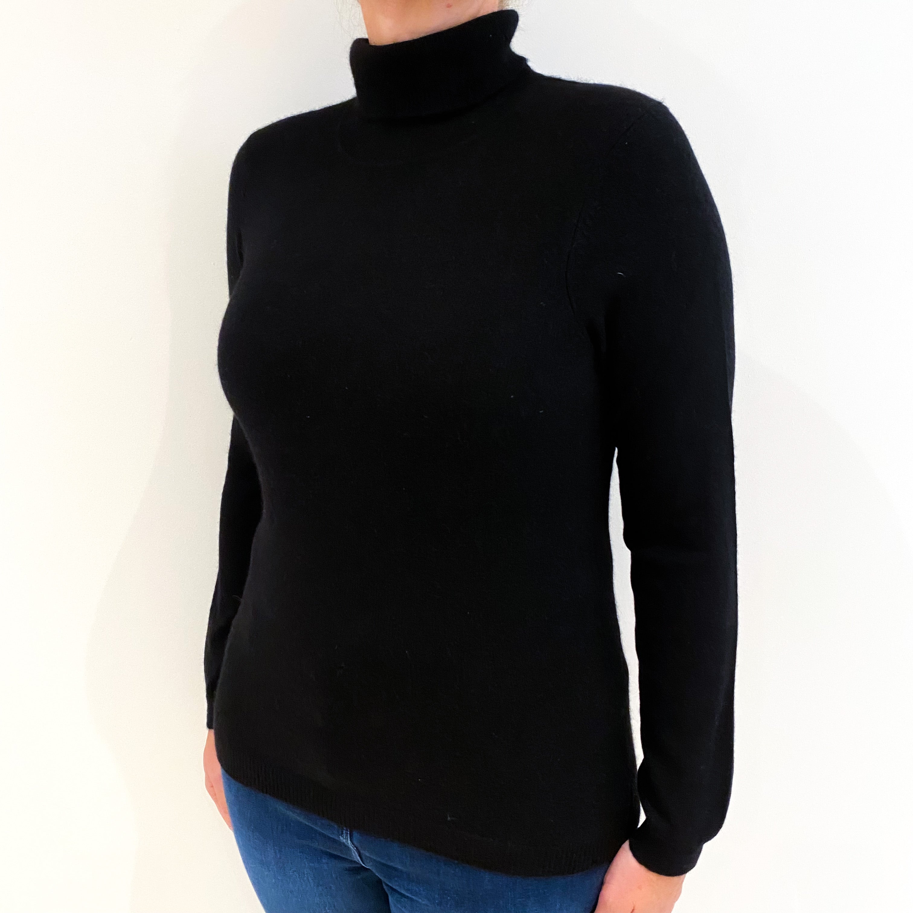 Black Cashmere Polo Neck Jumper Large