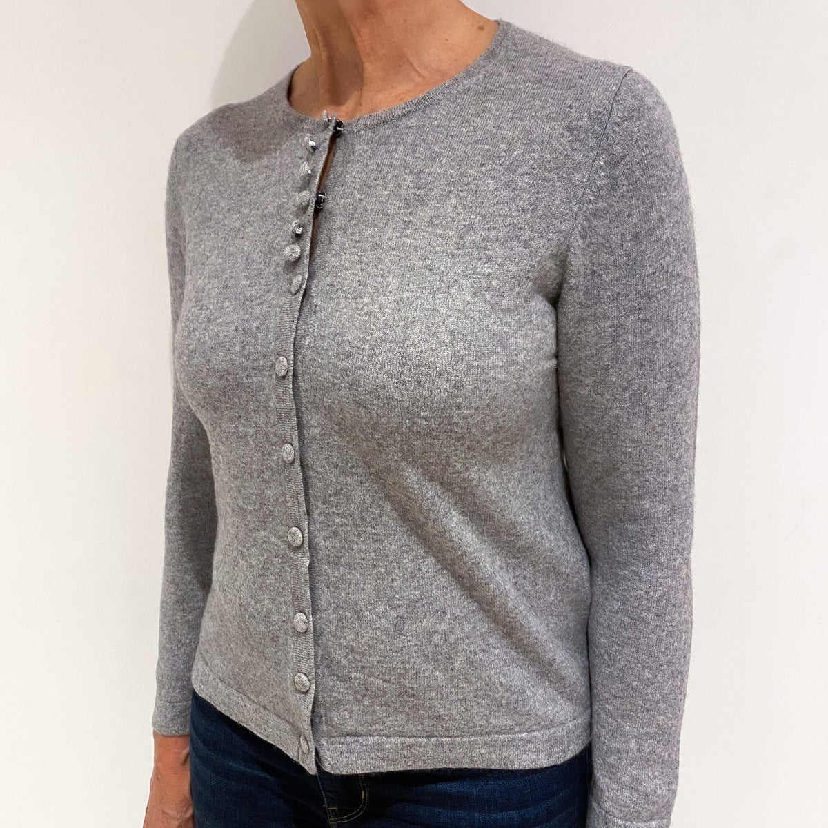 Smoke Grey Cashmere Crew Neck Cardigan Medium