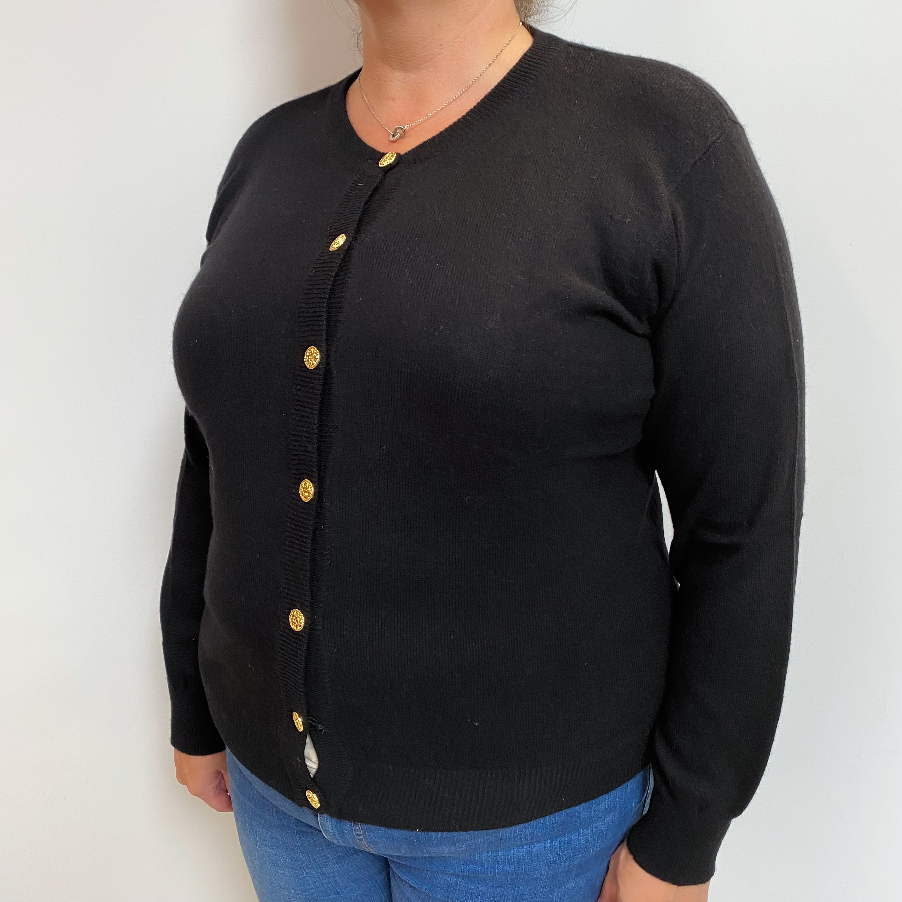 Black Cashmere Crew Cardigan Extra Large