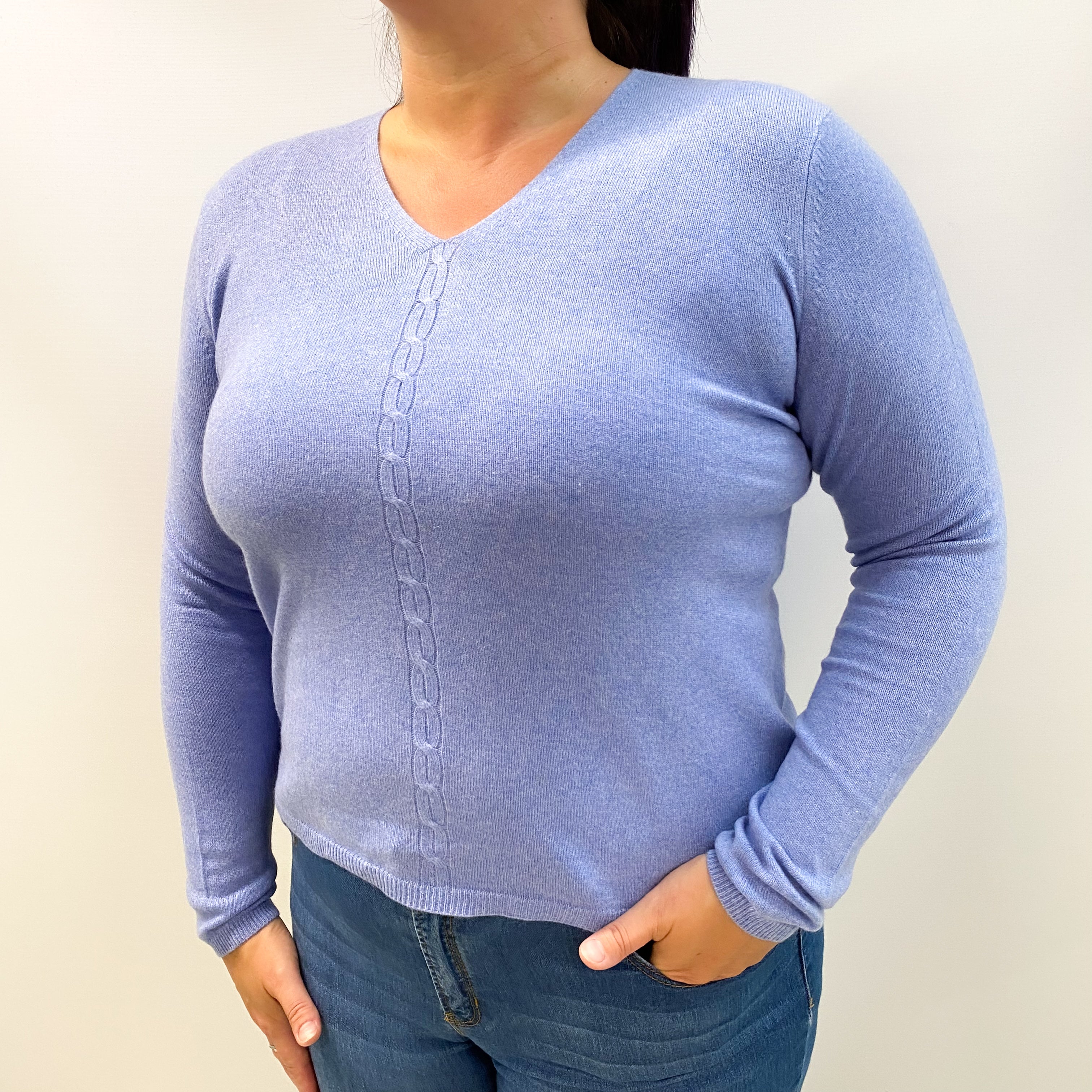 Sky Blue Marl Cashmere V Neck Jumper Large