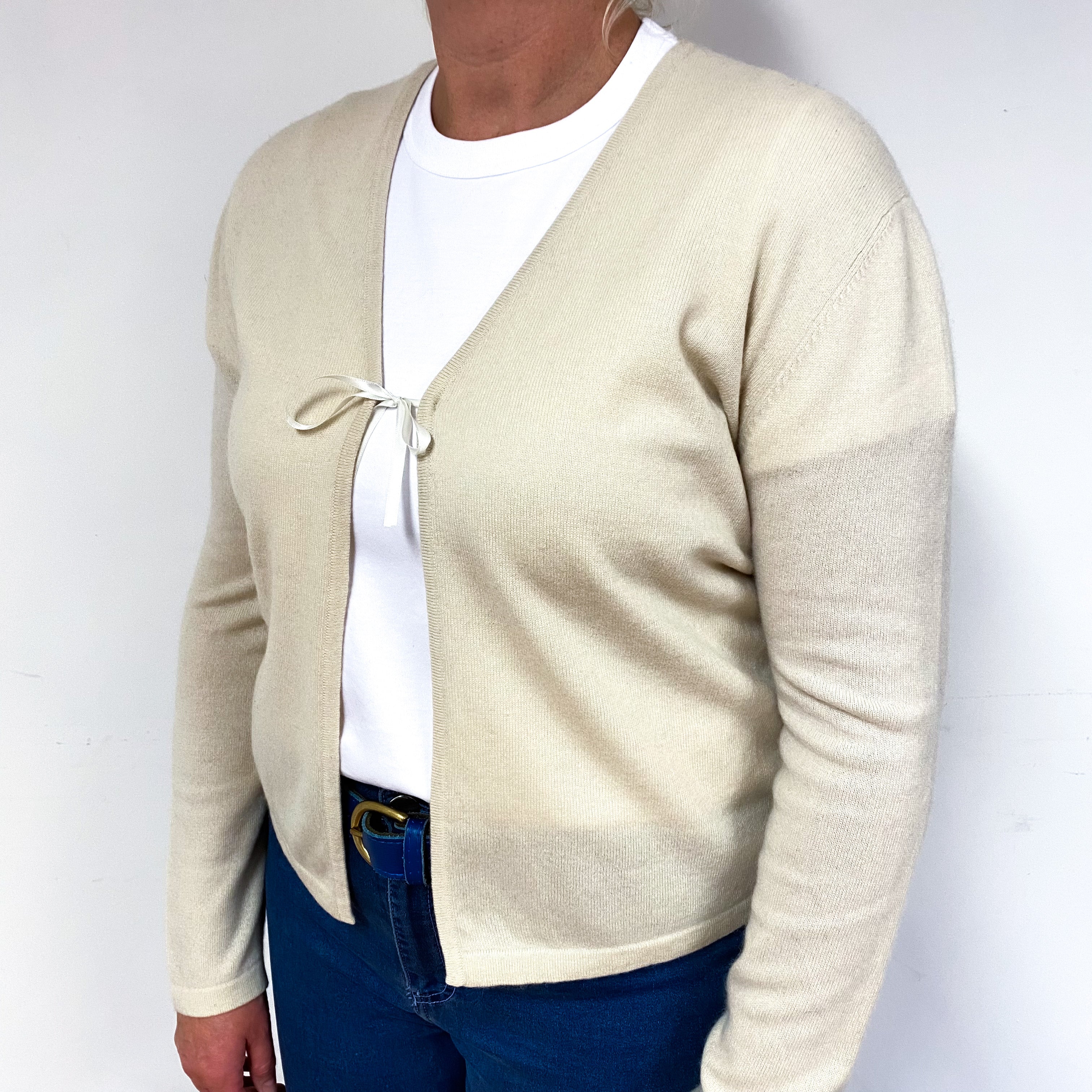 Ivory Cream Cashmere Tie Fasten Cardigan Large