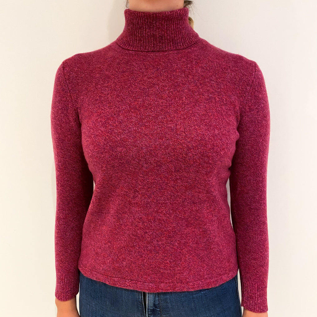Cherry Pink Marl Cashmere Polo Neck Jumper Small Petite
