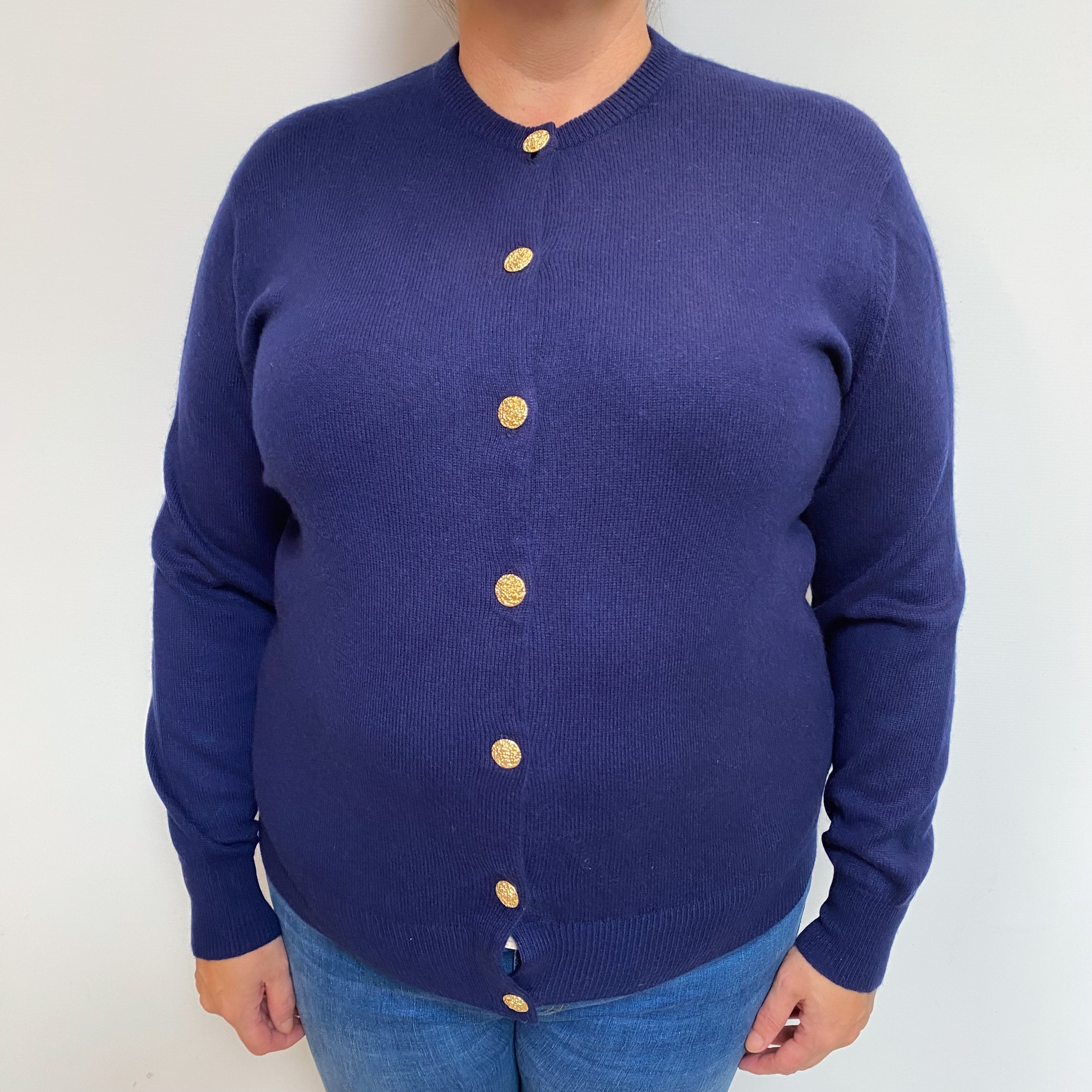 French Navy Cashmere Crew Cardigan Extra Large