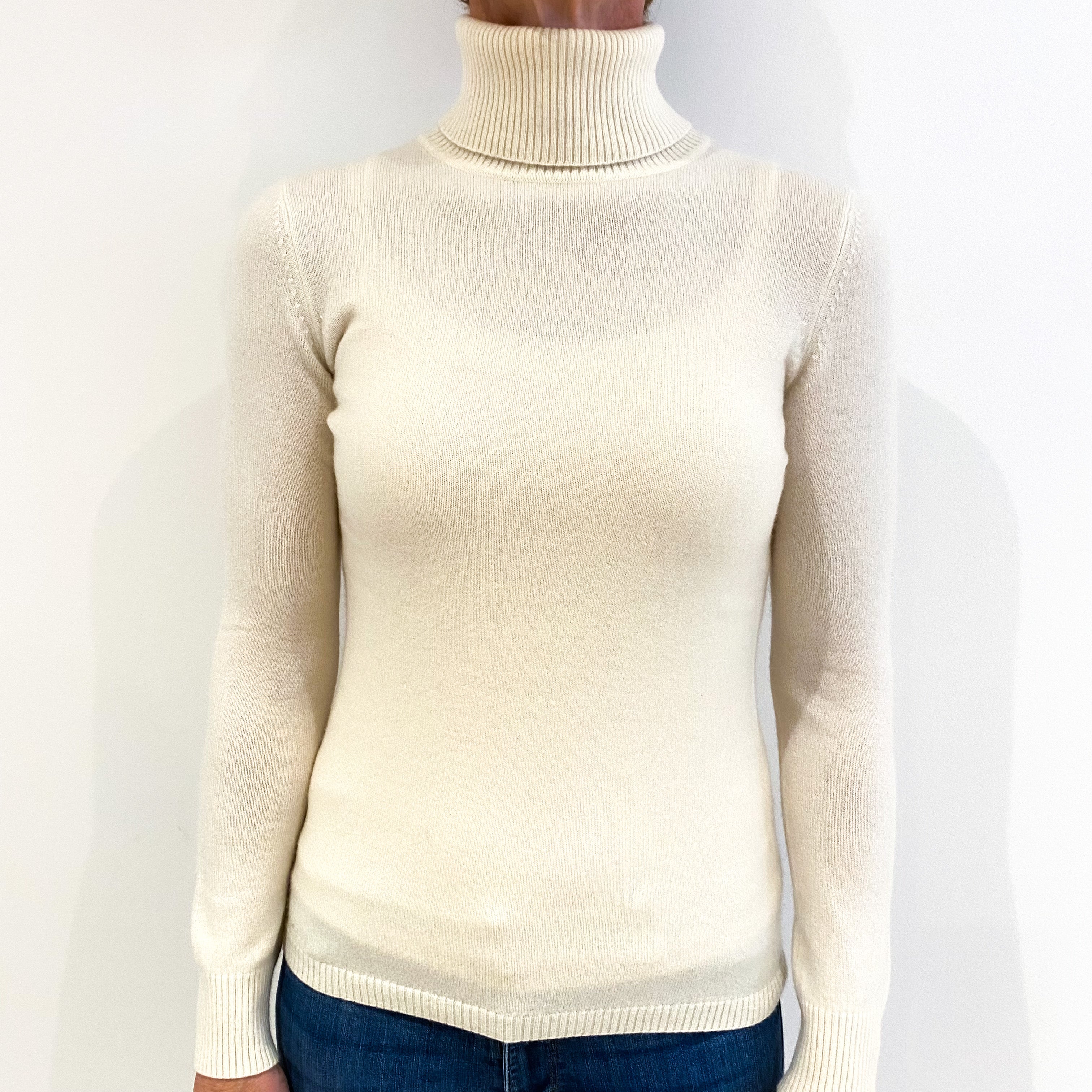 Cream Cashmere Polo Neck Jumper Small