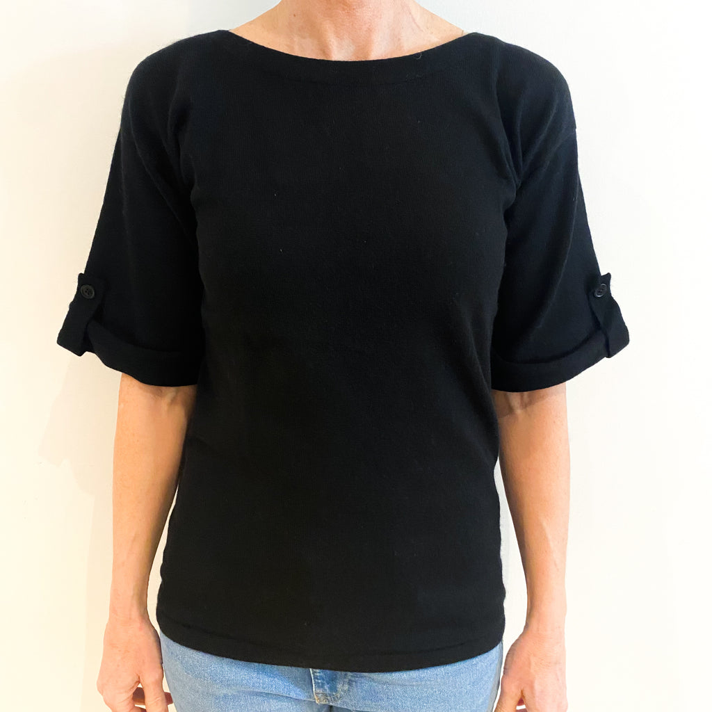 Black Cashmere Crew Neck Short Sleeved Jumper Small