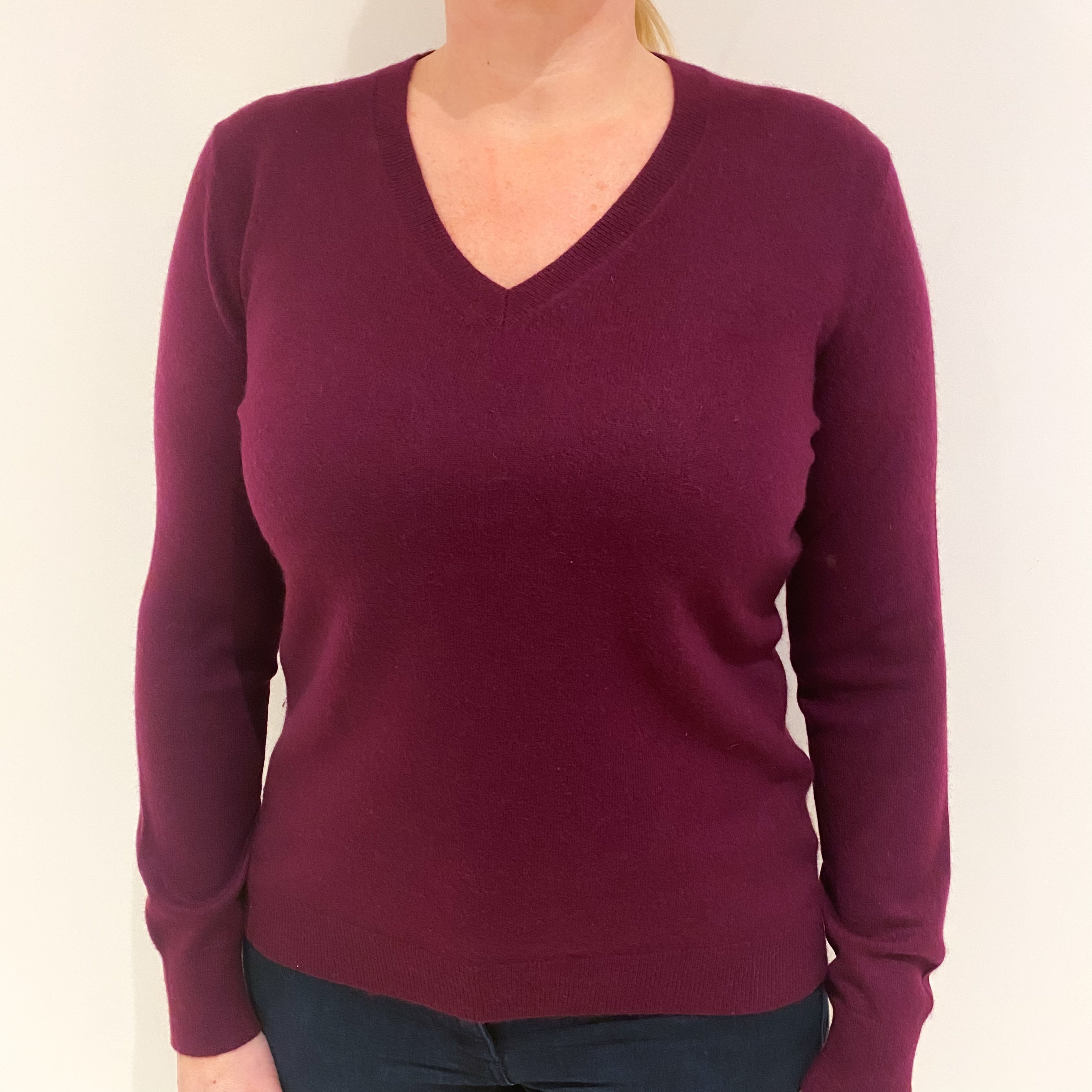 Mulberry Purple Cashmere V Neck Jumper Large