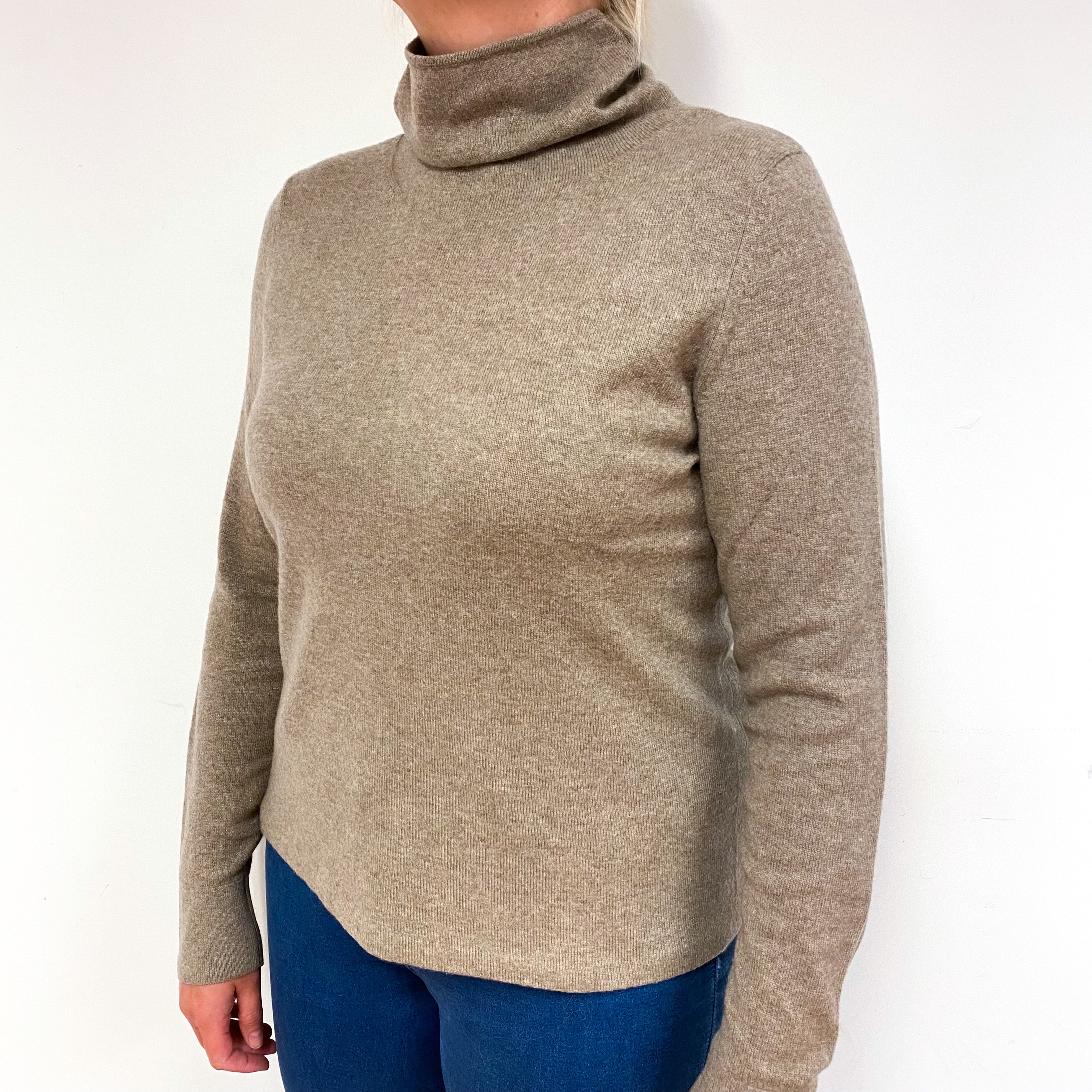 Taupe Cashmere Turtle Neck Jumper Large