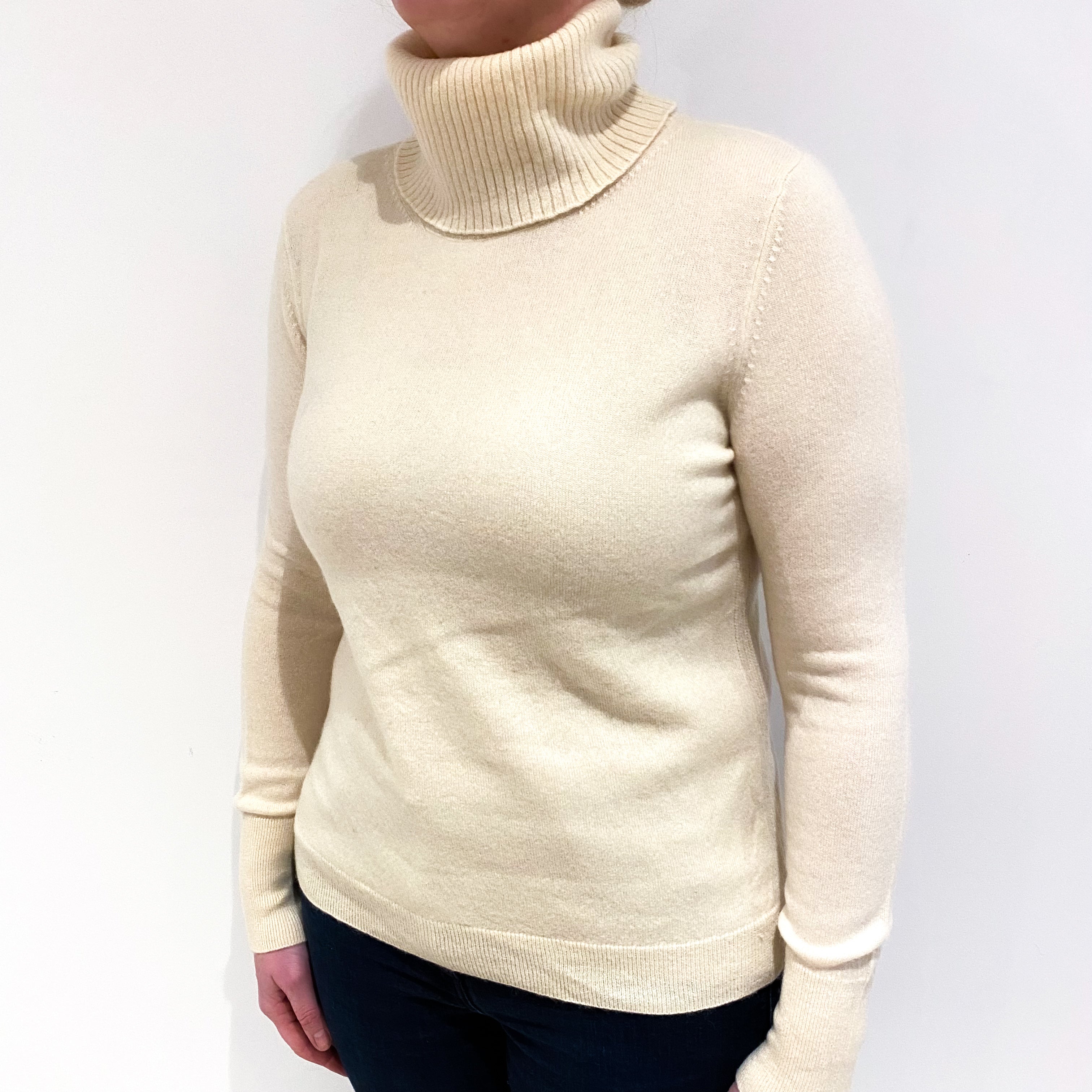 Clotted Cream Cashmere Polo Neck Jumper Large