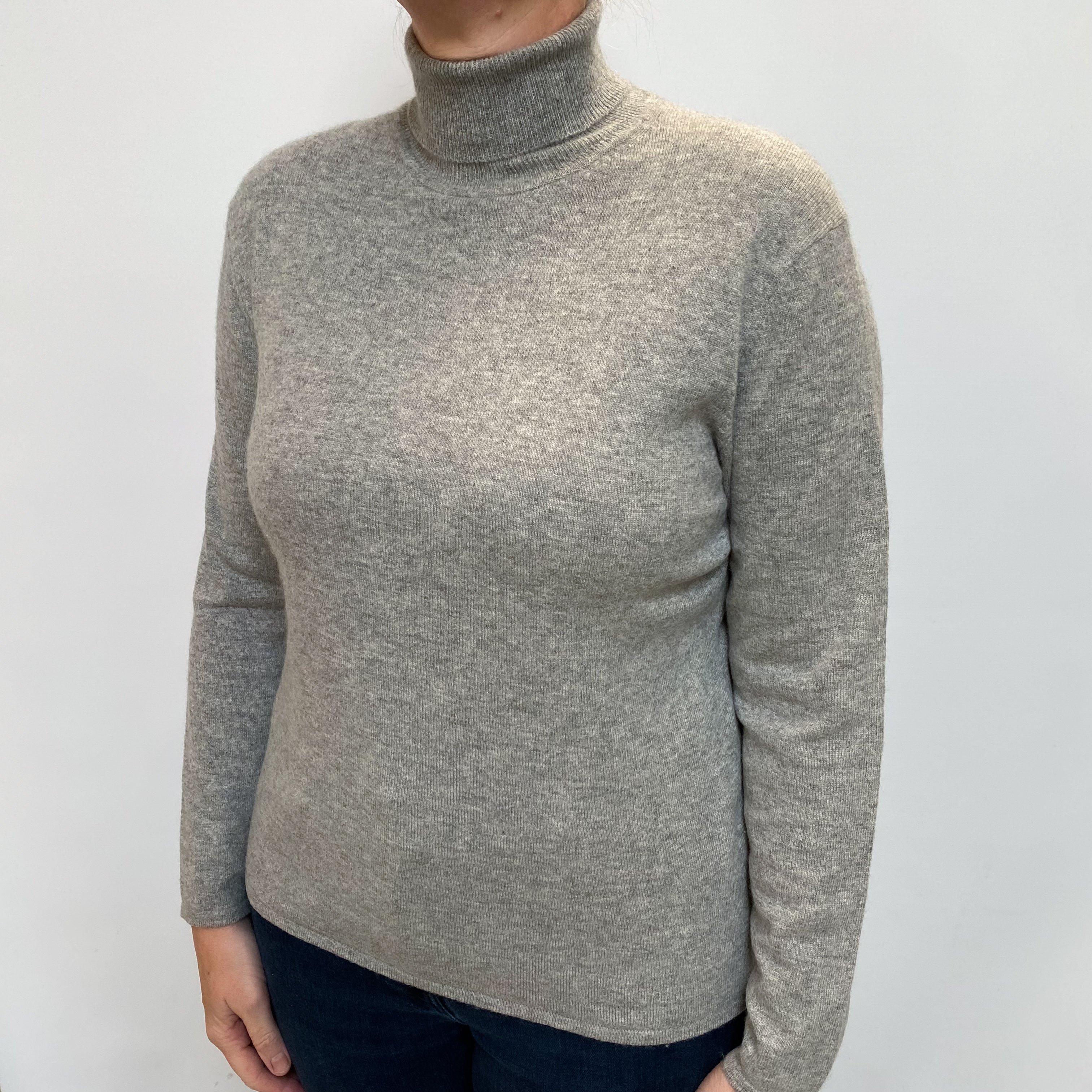 Smoke Grey Cashmere Polo Neck Jumper Large